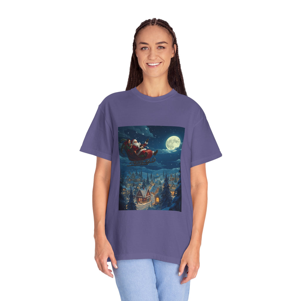Christmas Santa Sleigh Unisex Garment-Dyed T-shirt