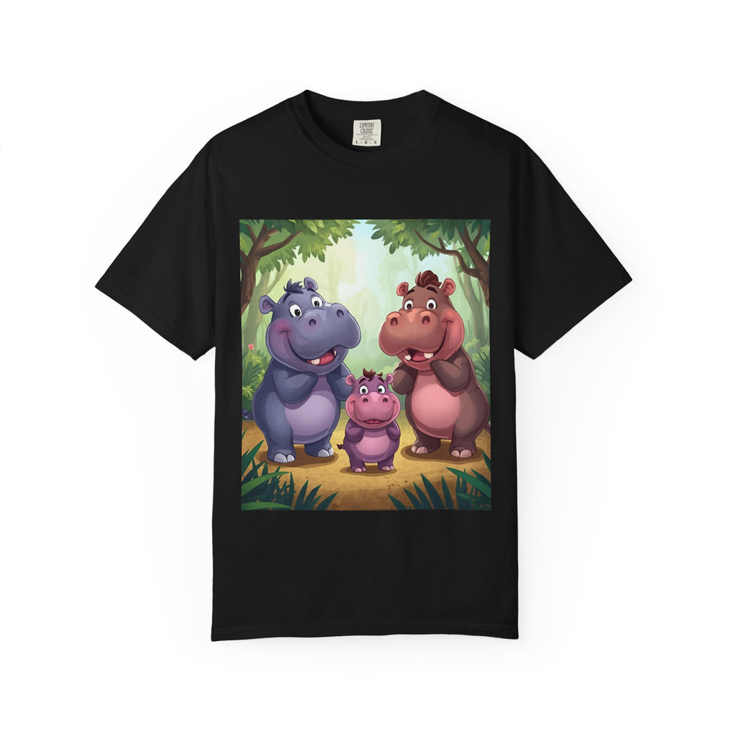 Cute Hippo Family T-Shirt, Unisex Garment-Dyed Tee, Animal Lovers Gift, Kids & Adults, Birthday, Family Reunion, Casual Wear