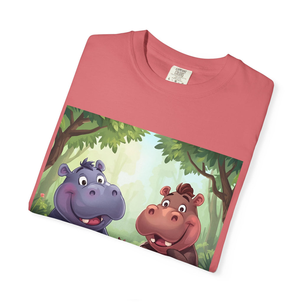 Cute Hippo Family T-Shirt, Unisex Garment-Dyed Tee, Animal Lovers Gift, Kids & Adults, Birthday, Family Reunion, Casual Wear