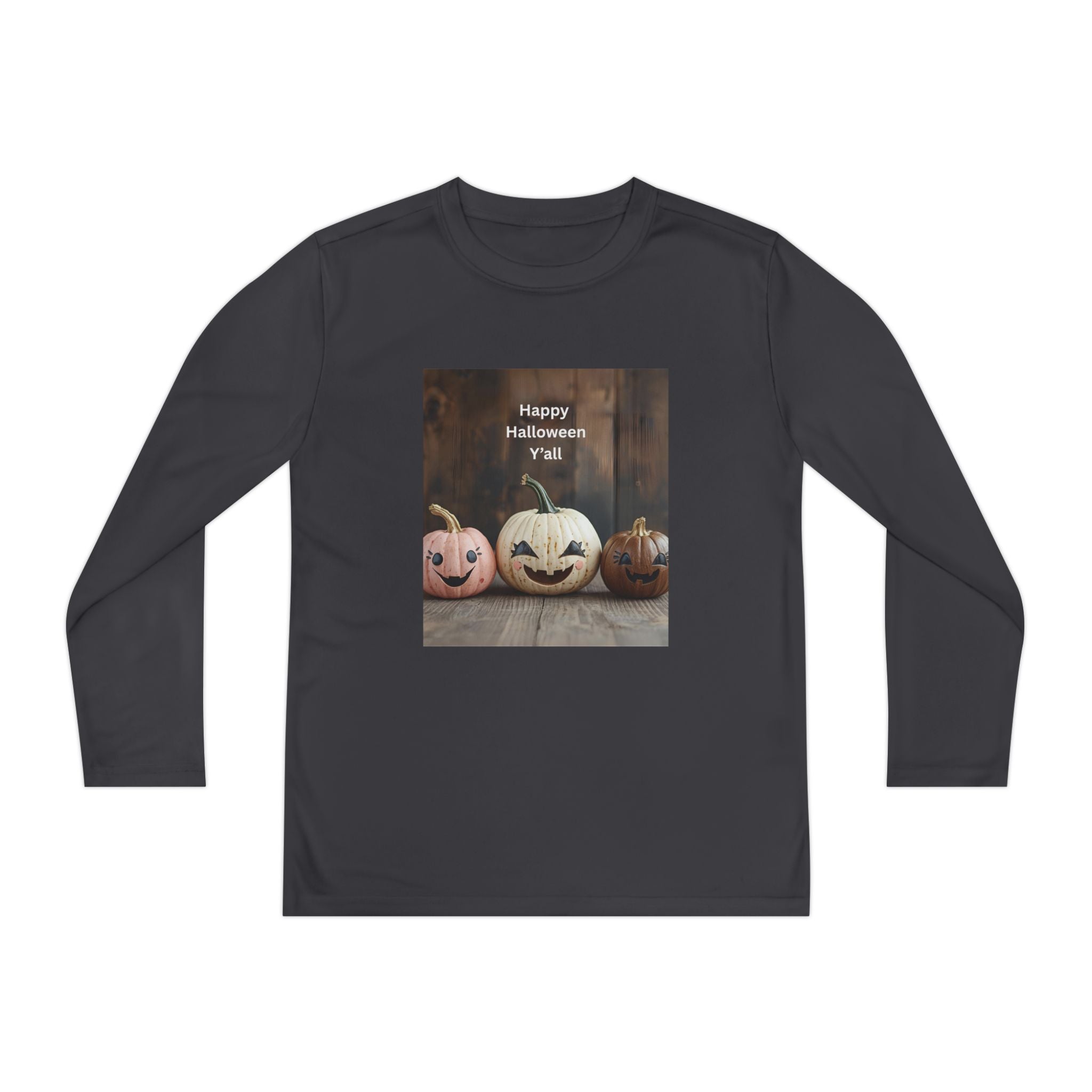 Happy Halloween Youth Long Sleeve Tee, Spooky Kids Top, Fall Costume Shirt, Trick or Treat Apparel, Pumpkin Graphic Tee