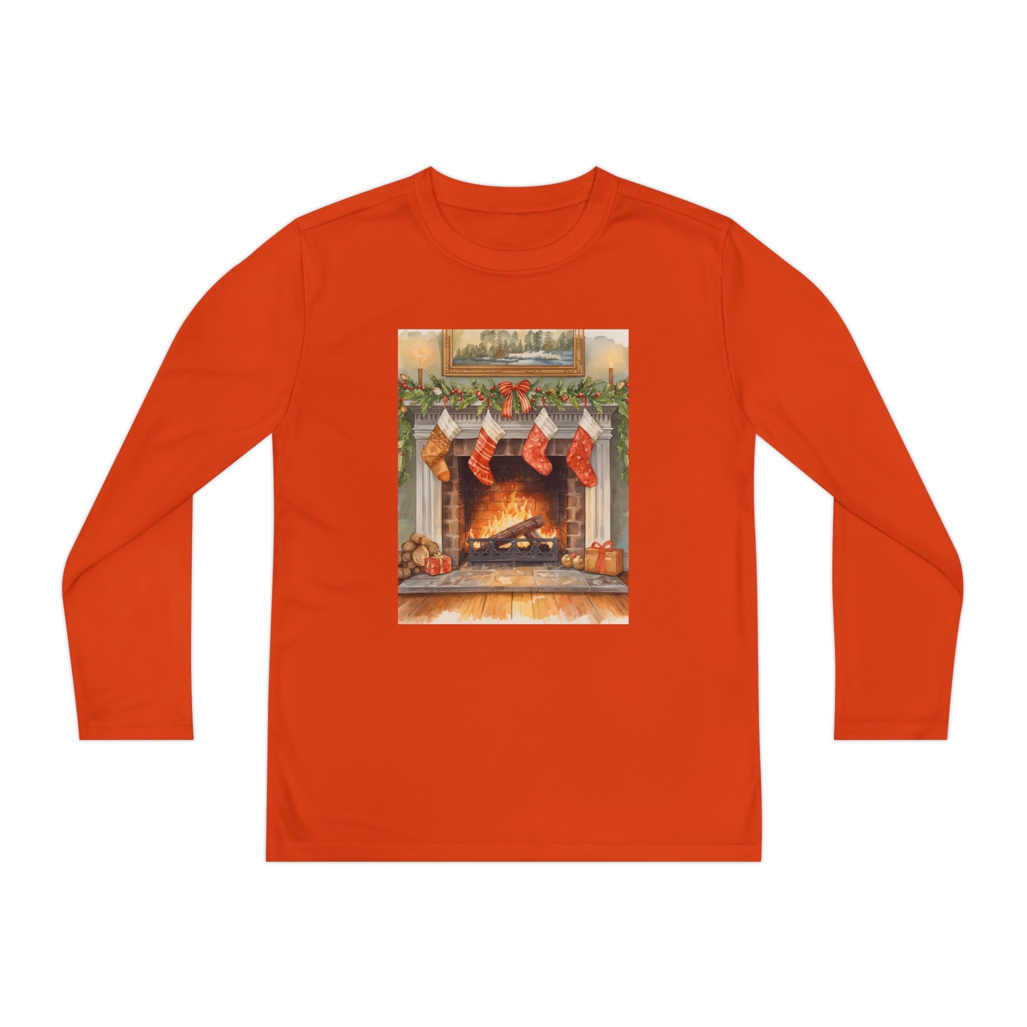 Christmas Stocking Fireplace Youth Long Sleeve Competitor Tee