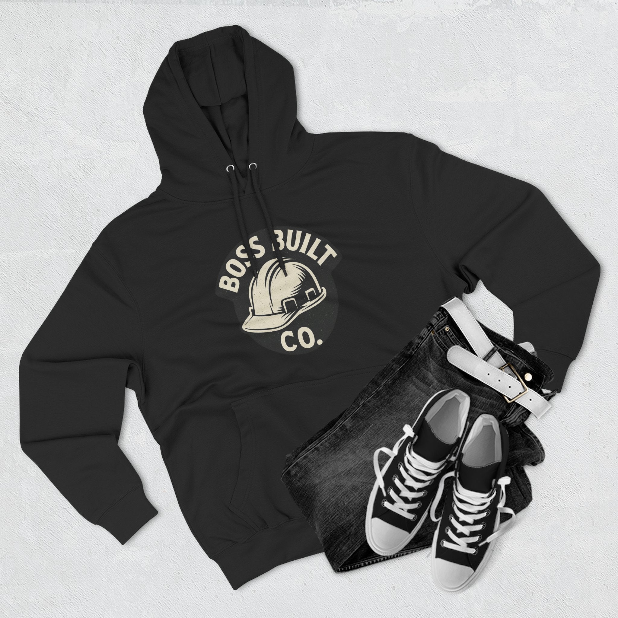 Boss Built Co. Helmet Logo Hoodie — Construction Worker Streetwear