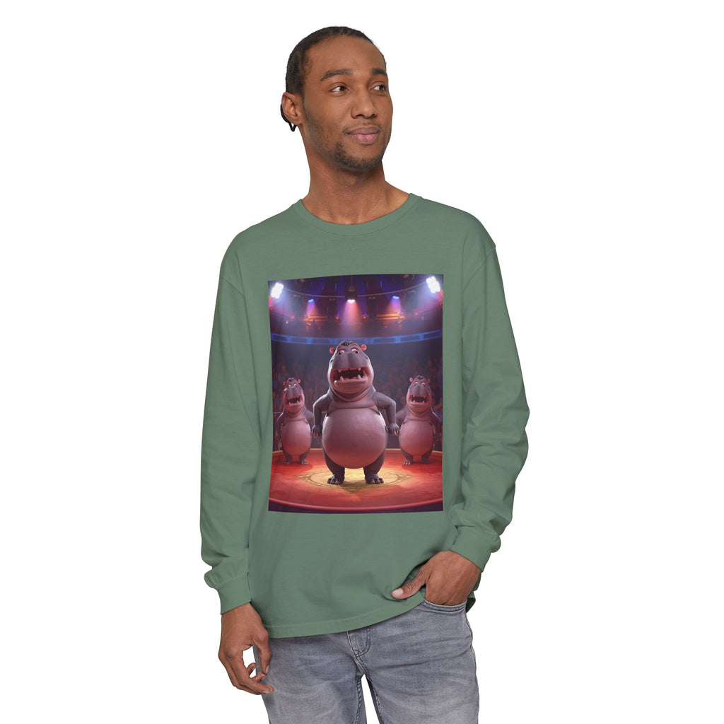 Hippo Funny Unisex Garment-dyed Long Sleeve T-Shirt