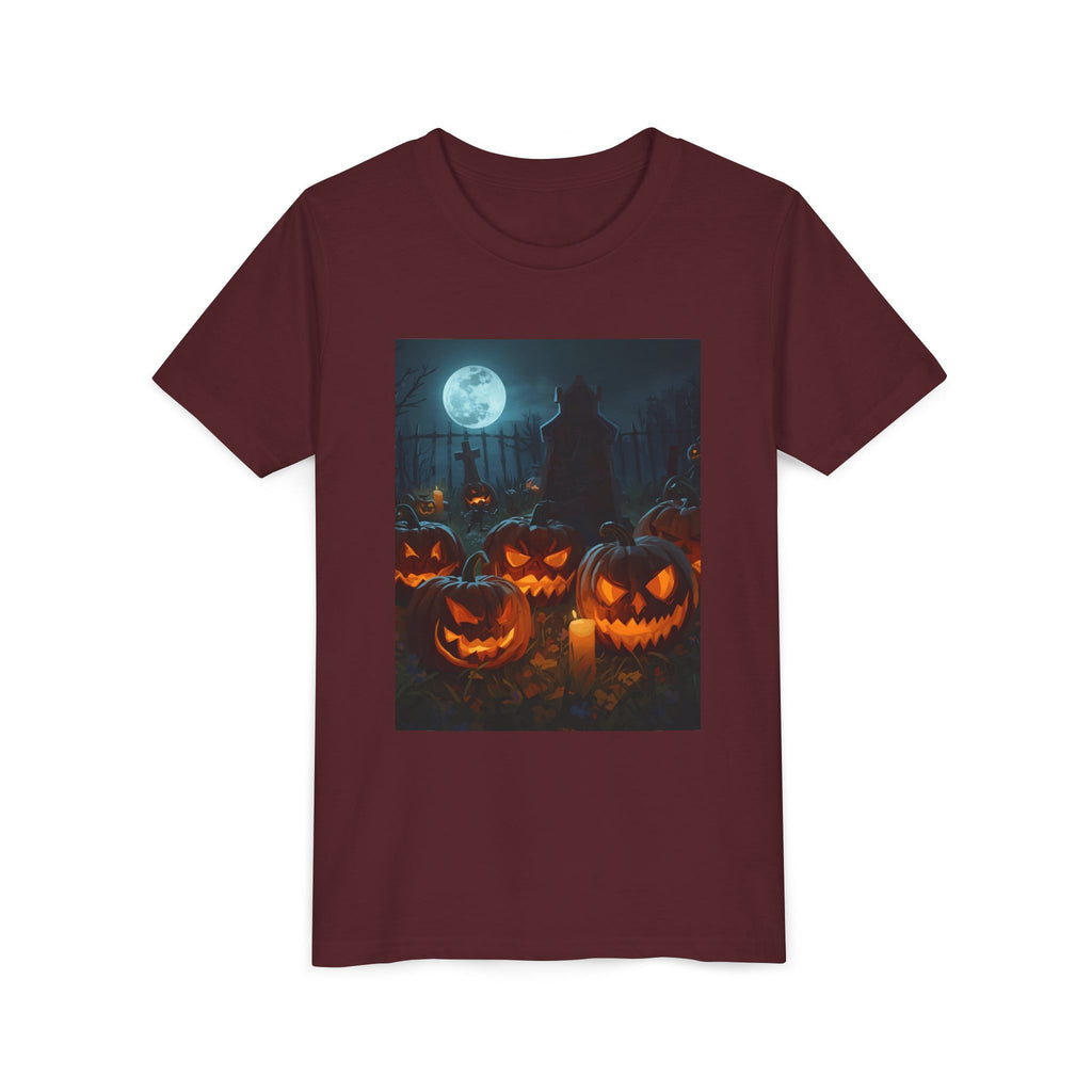 Scary Halloween Pumpkin Youth Short Sleeve Tee, Cute Halloween Shirt, Kids Costume Top, Spooky Tees, Trick or Treat Shirt