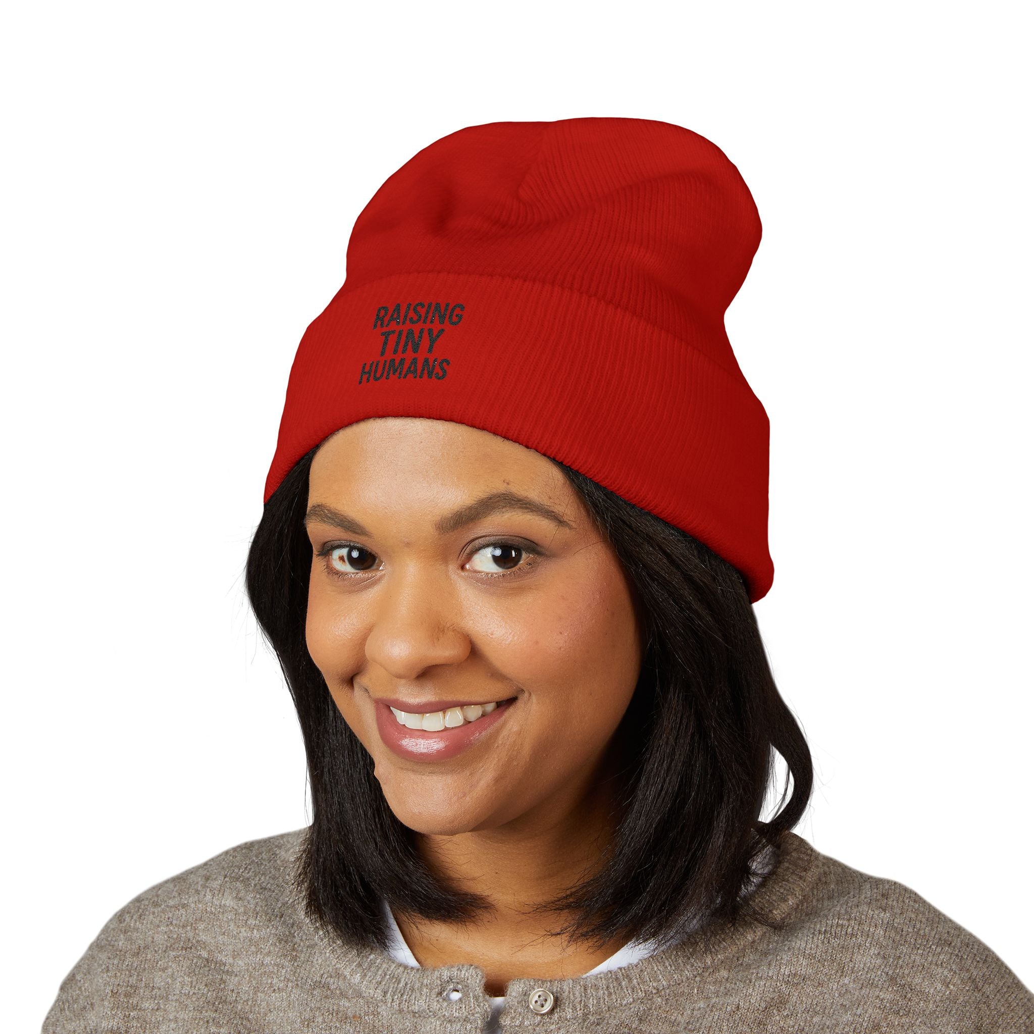 Mama Mode Embroidered 'Raising Tiny Humans' Cuffed Beanie — Cozy New Parent Gift