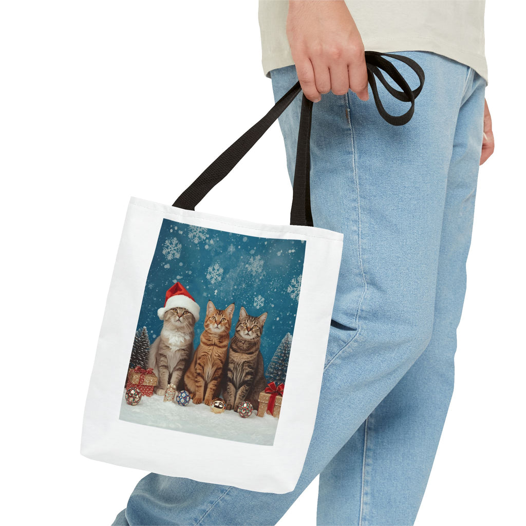 Festive Cat Tote Bag with Holiday Design, Christmas Gift, Cat Lover Bag, Eco-Friendly Shopping Bag, Cute Pet Accessory