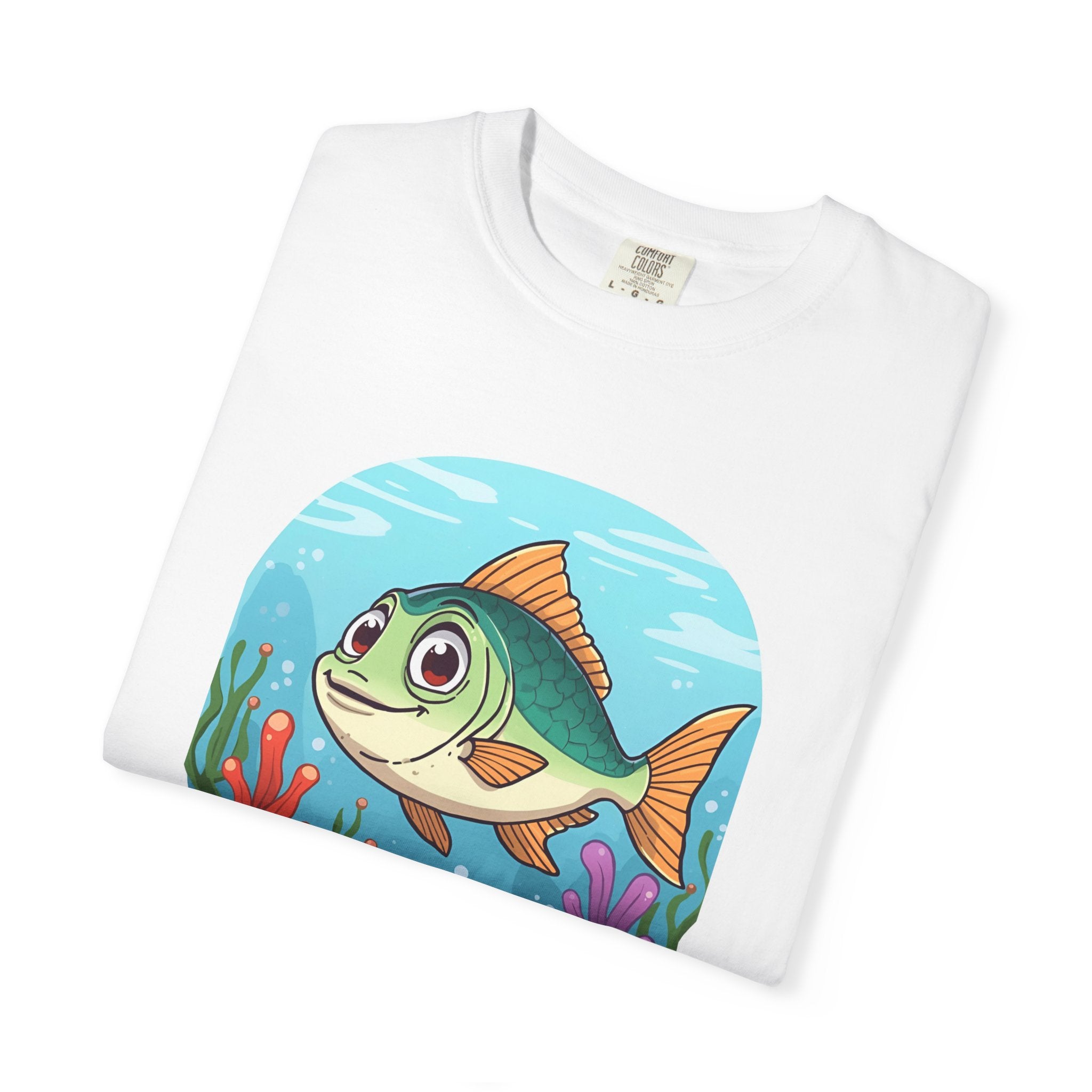Here Fishy Fishy Fishy Colorful Fish-Themed Unisex T-Shirt, Fun Graphic Tee for Kids and Adults, Perfect for Summer, Fishing Trips, and Gift Giving