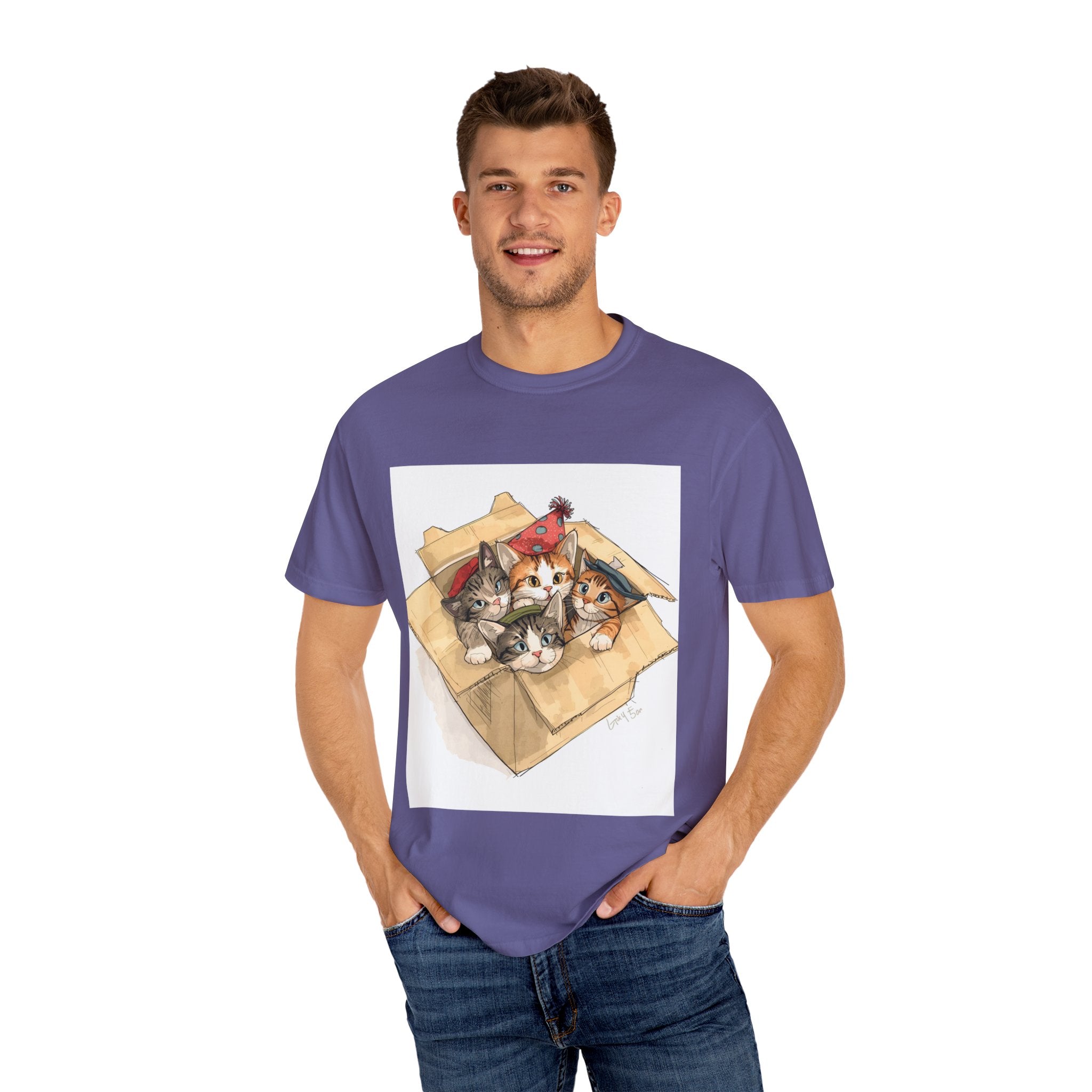 Cute Kittens In Box Unisex Garment-Dyed T-shirt