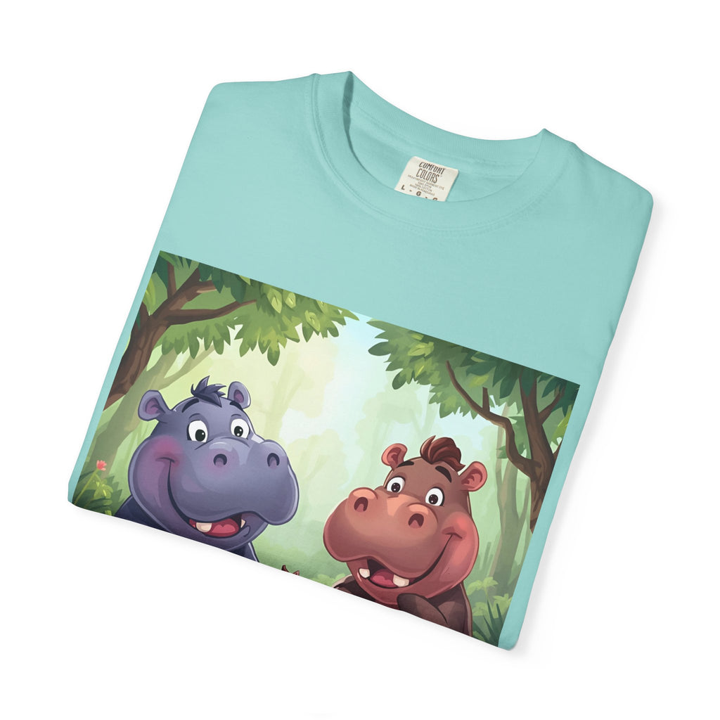 Cute Hippo Family T-Shirt, Unisex Garment-Dyed Tee, Animal Lovers Gift, Kids & Adults, Birthday, Family Reunion, Casual Wear