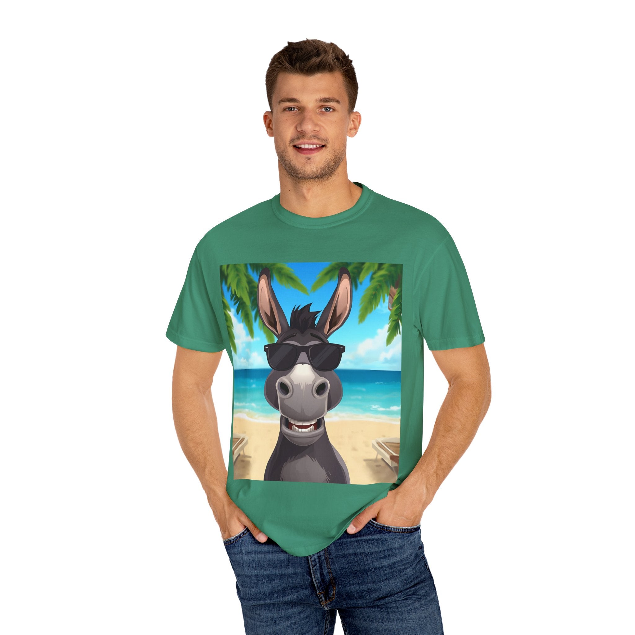 Chill Donkey Sunset T-Shirt, Unisex Summer Tee, Casual Beachwear, Gift for Animal Lovers, Fun Vacation Shirt