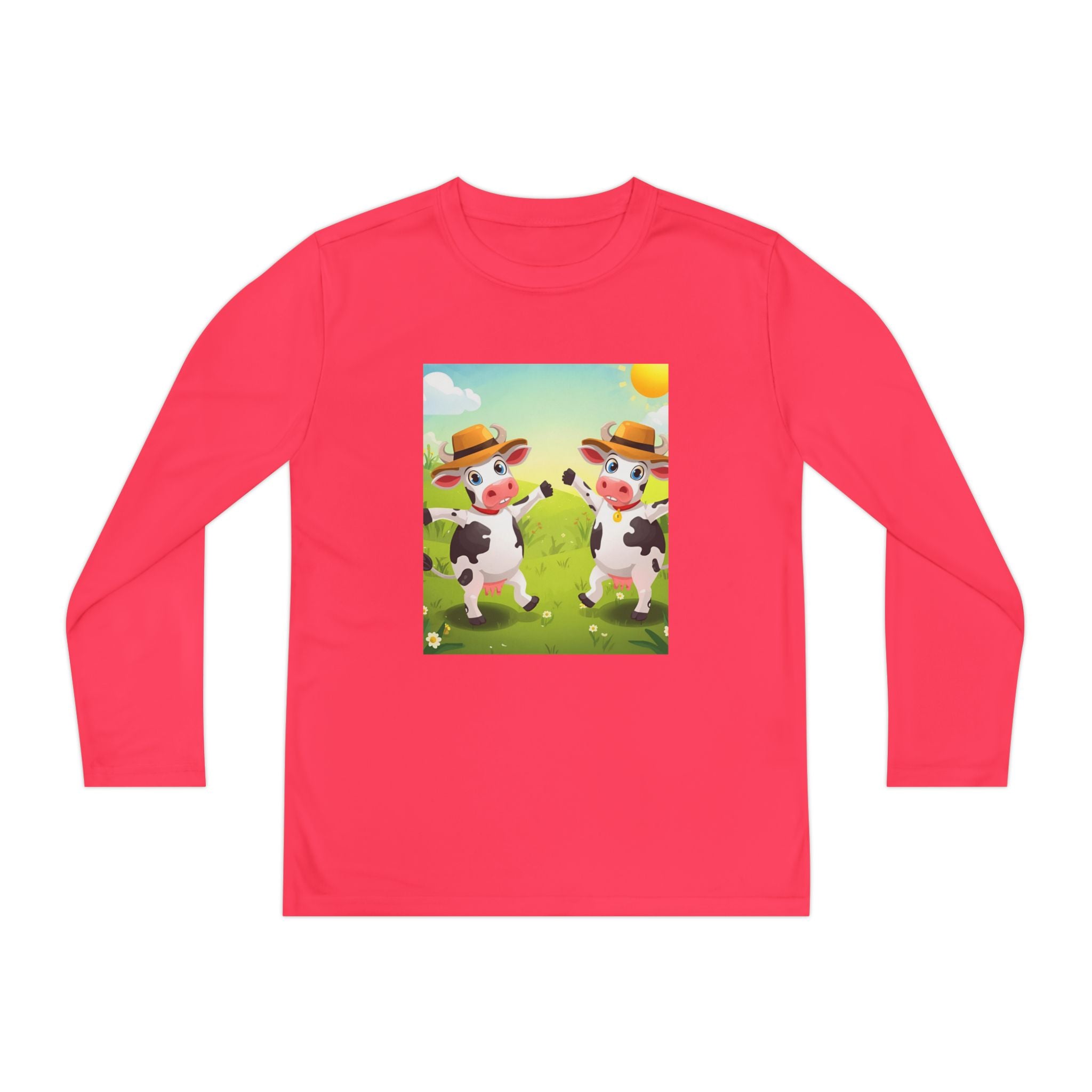 Cute Cows Farm Fun Youth Long Sleeve Competitor Tee