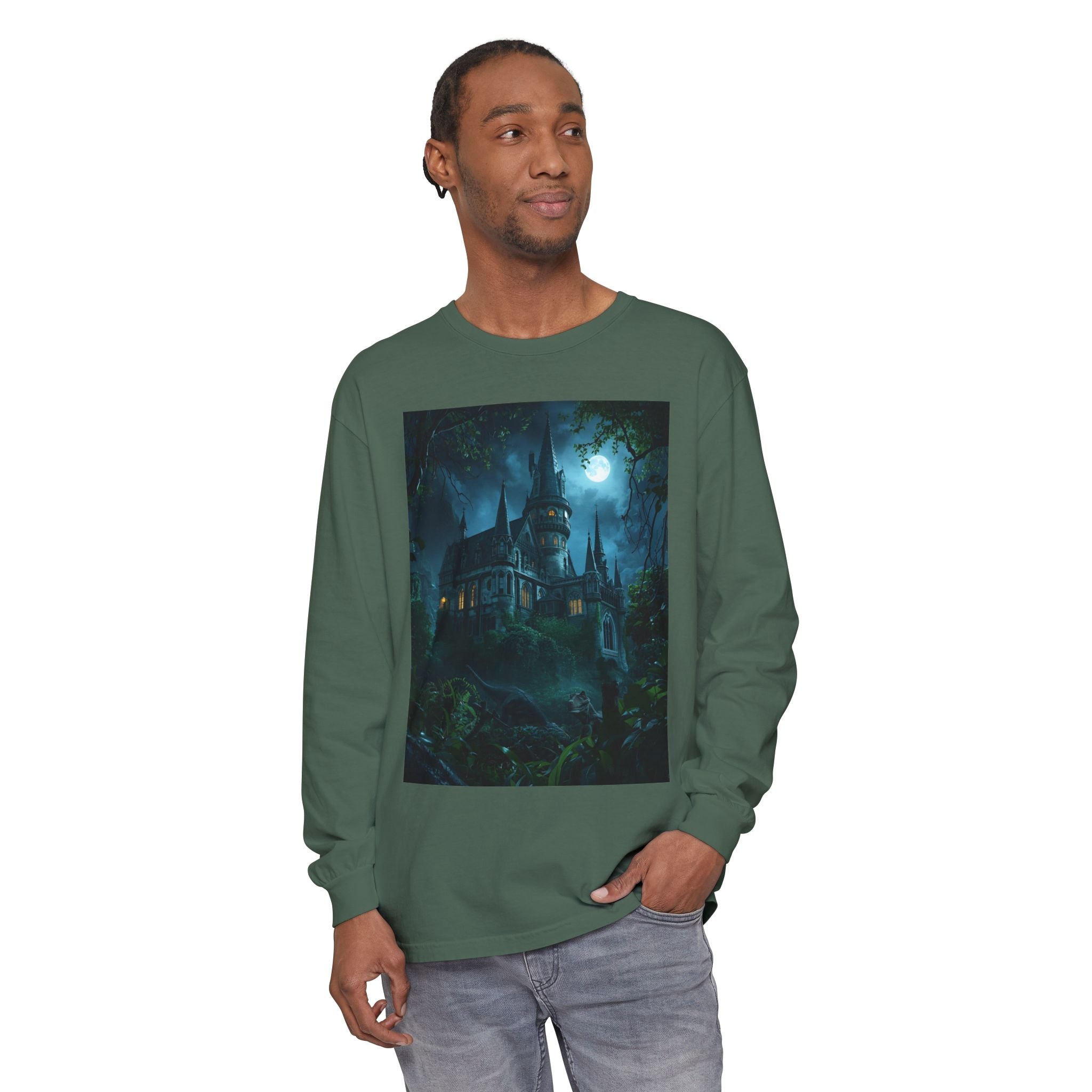 Mystical Night Scene Unisex Garment-dyed Long Sleeve T-Shirt