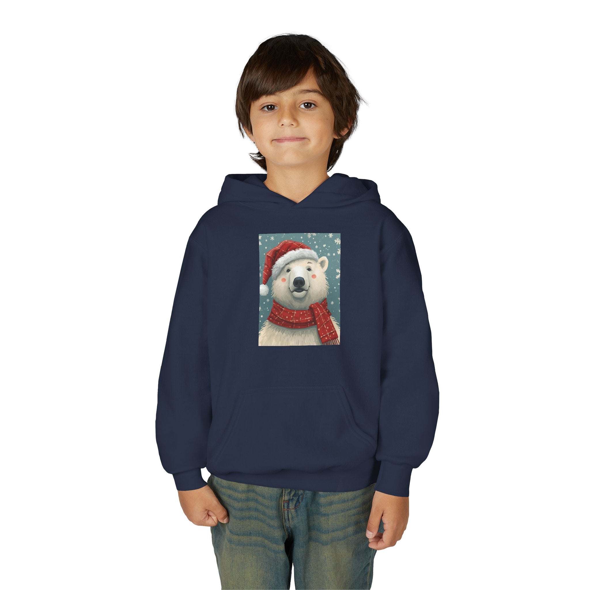 Cozy Polar Bear Christmas Hoodie, Holiday Sweatshirt for Kids, Winter Wear, Gift Idea, Cute Kids Hooded Sweatshirt