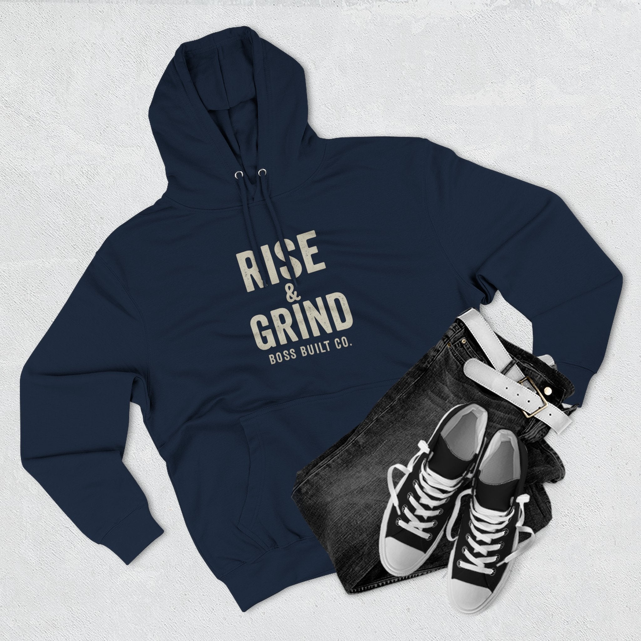 Boss Built Co Rise & Grind Hoodie — Motivational Fleece Pullover for Hustle Mindset
