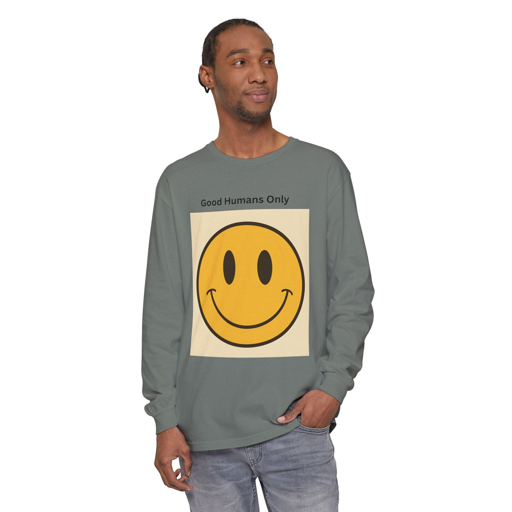 Smiley Face Unisex Garment-dyed Long Sleeve T-Shirt