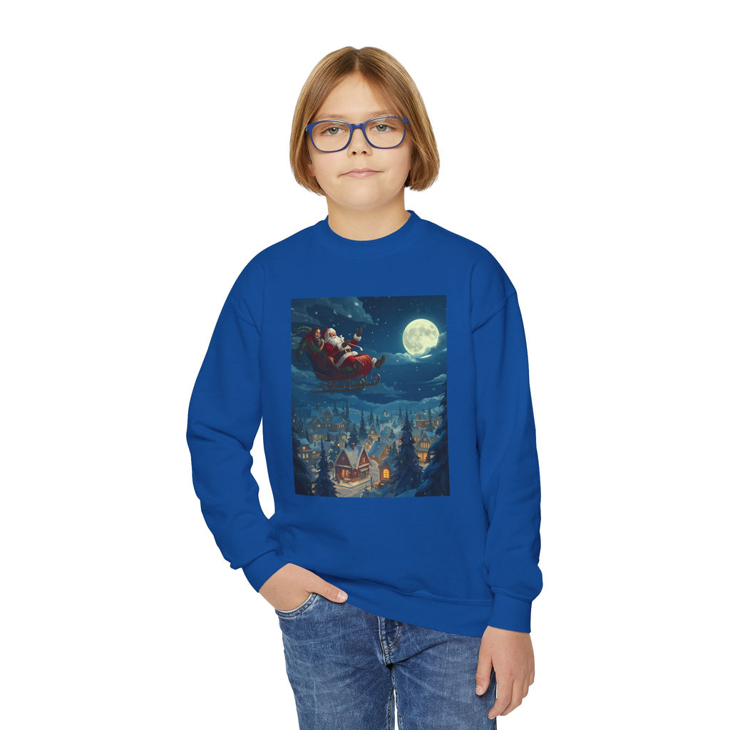 Christmas Santa Sleigh Youth Crewneck Sweatshirt