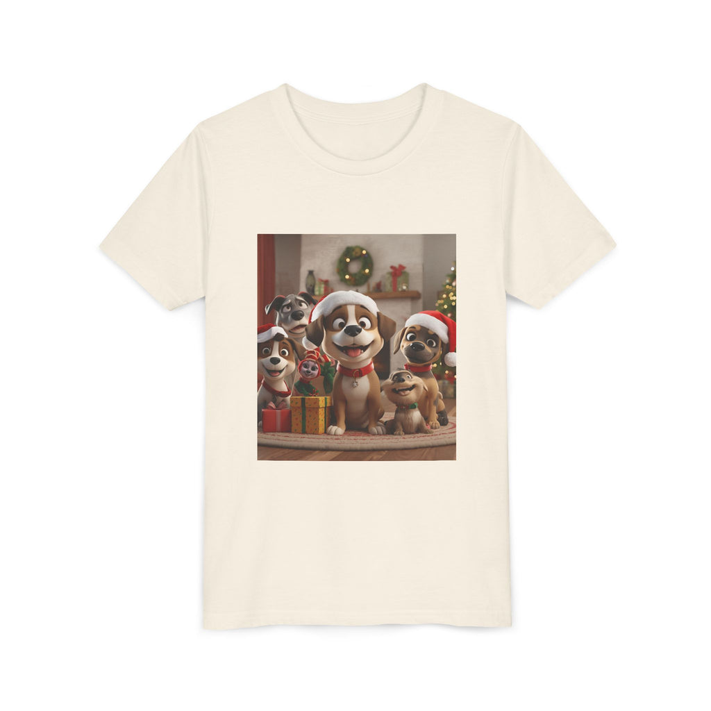 Cute Festive Christmas Dog Youth Short Sleeve Tee
