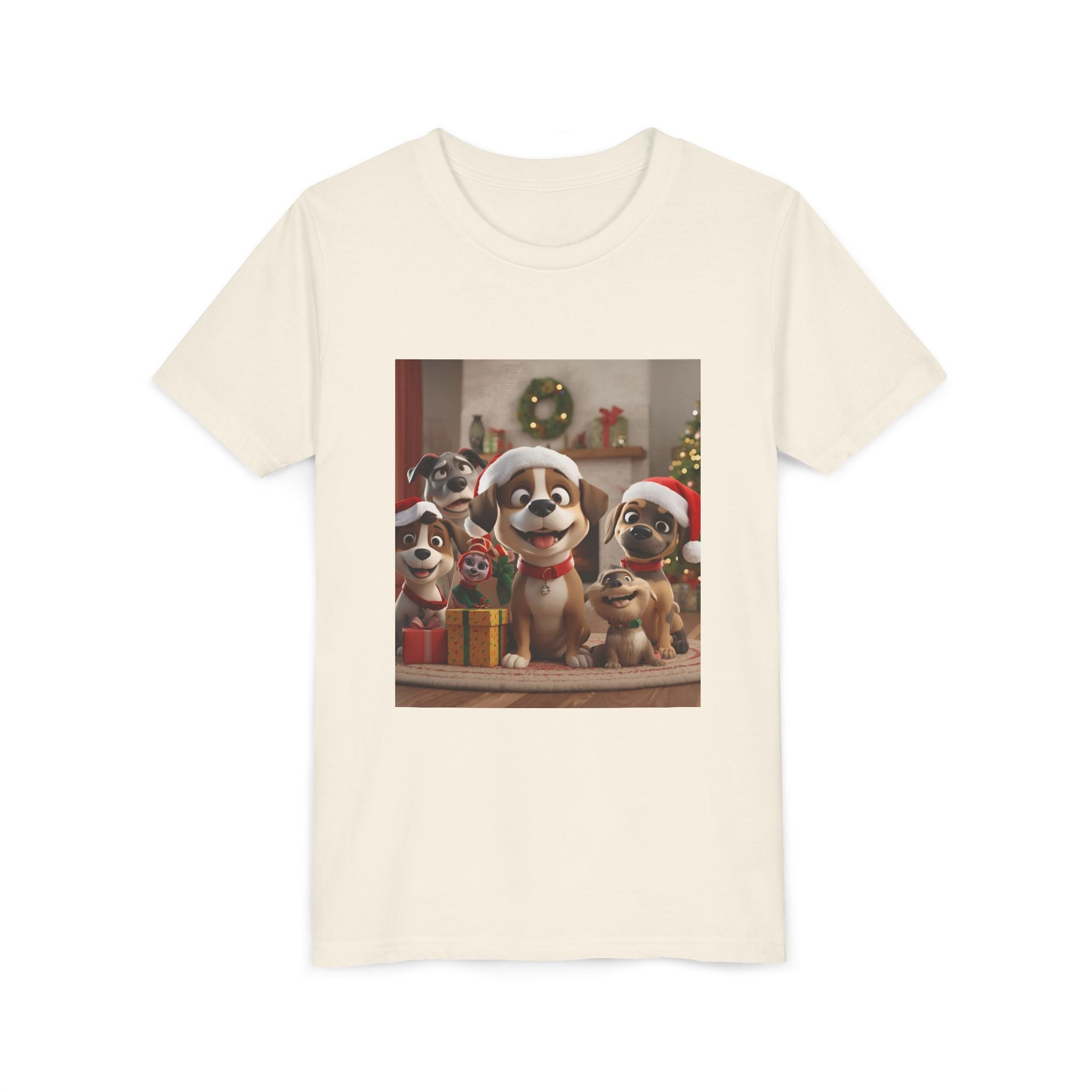 Cute Festive Christmas Dog Youth Short Sleeve Tee