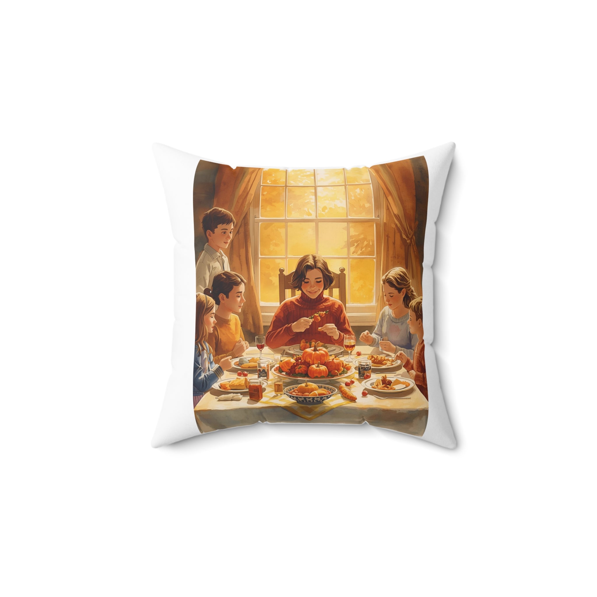 Thankful Family Dinner Spun Polyester Square Pillow