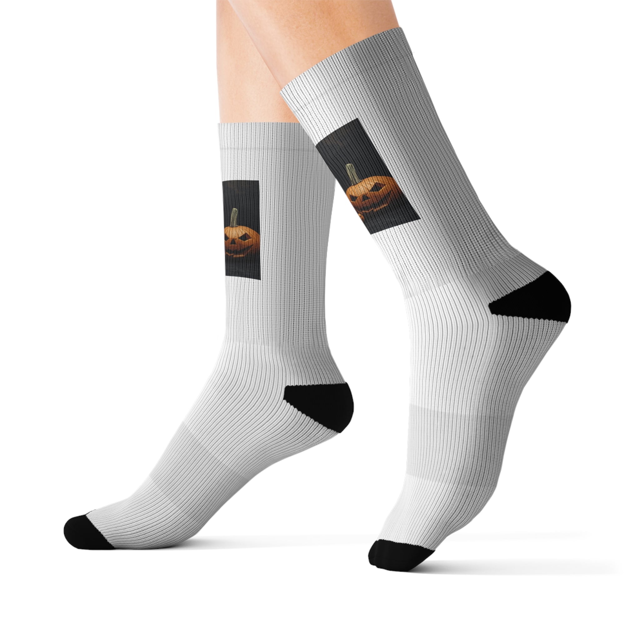 Halloween Pumpkin Socks, Cozy Fall Footwear, Fun Holiday Gift, Unique Apparel, Sublimation Design, Seasonal Accessories
