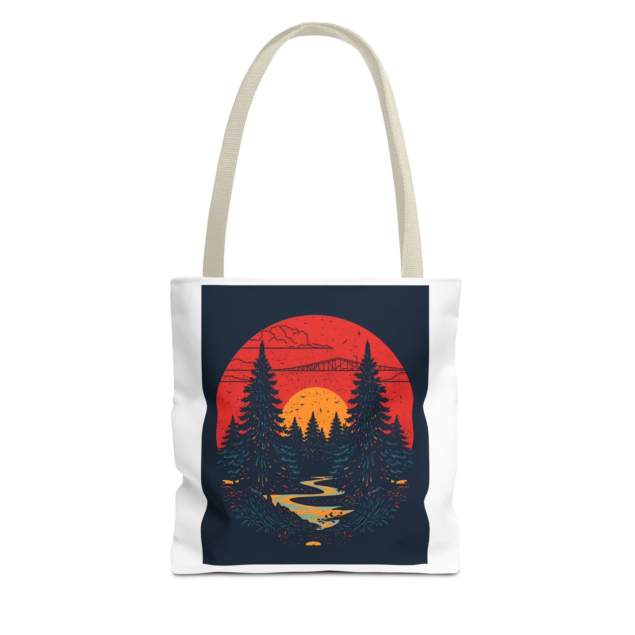 Nature-Inspired Tote Bag, Eco-Friendly Shopping Bag, Sunset Forest Design, Travel Companion, Gift for Outdoors Lovers, Stylish Everyday Bag