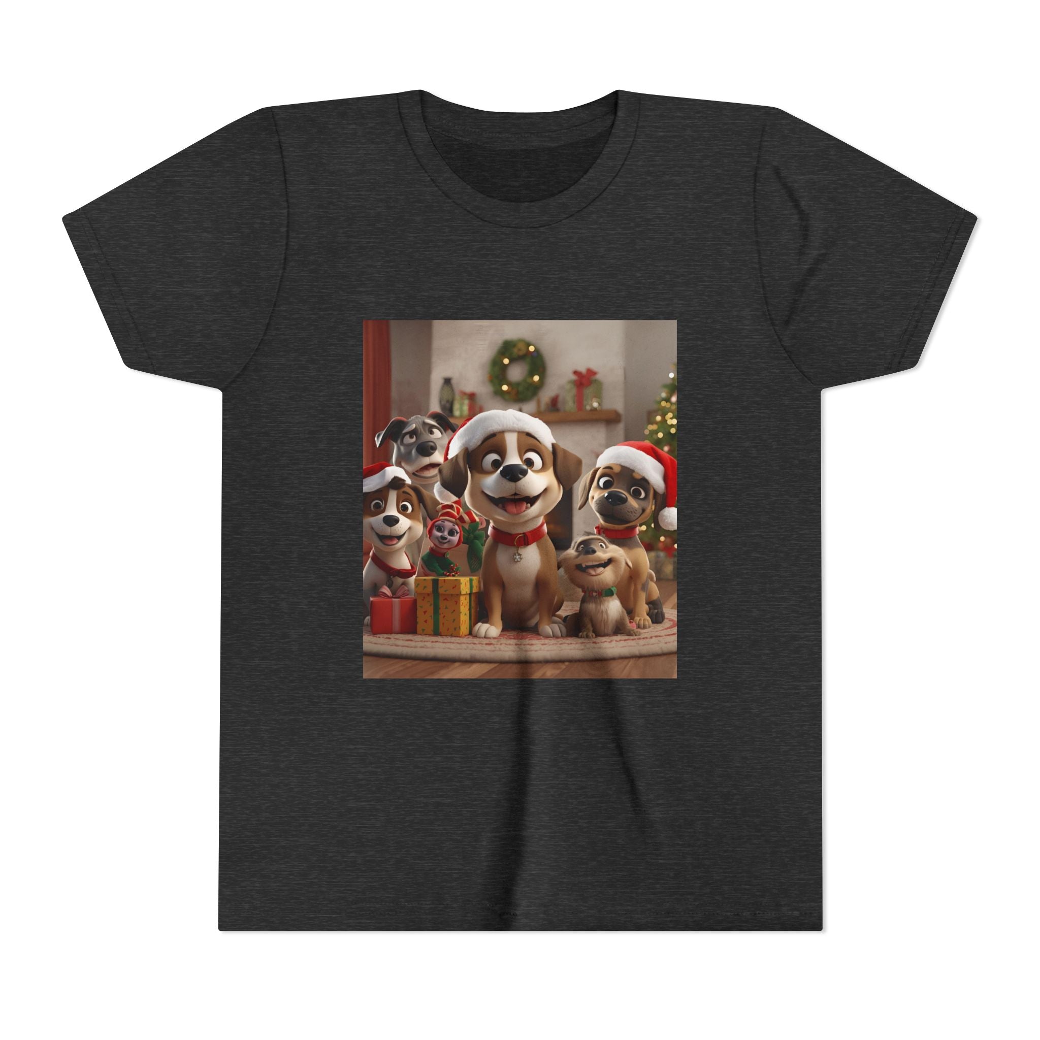 Cute Festive Christmas Dog Youth Short Sleeve Tee