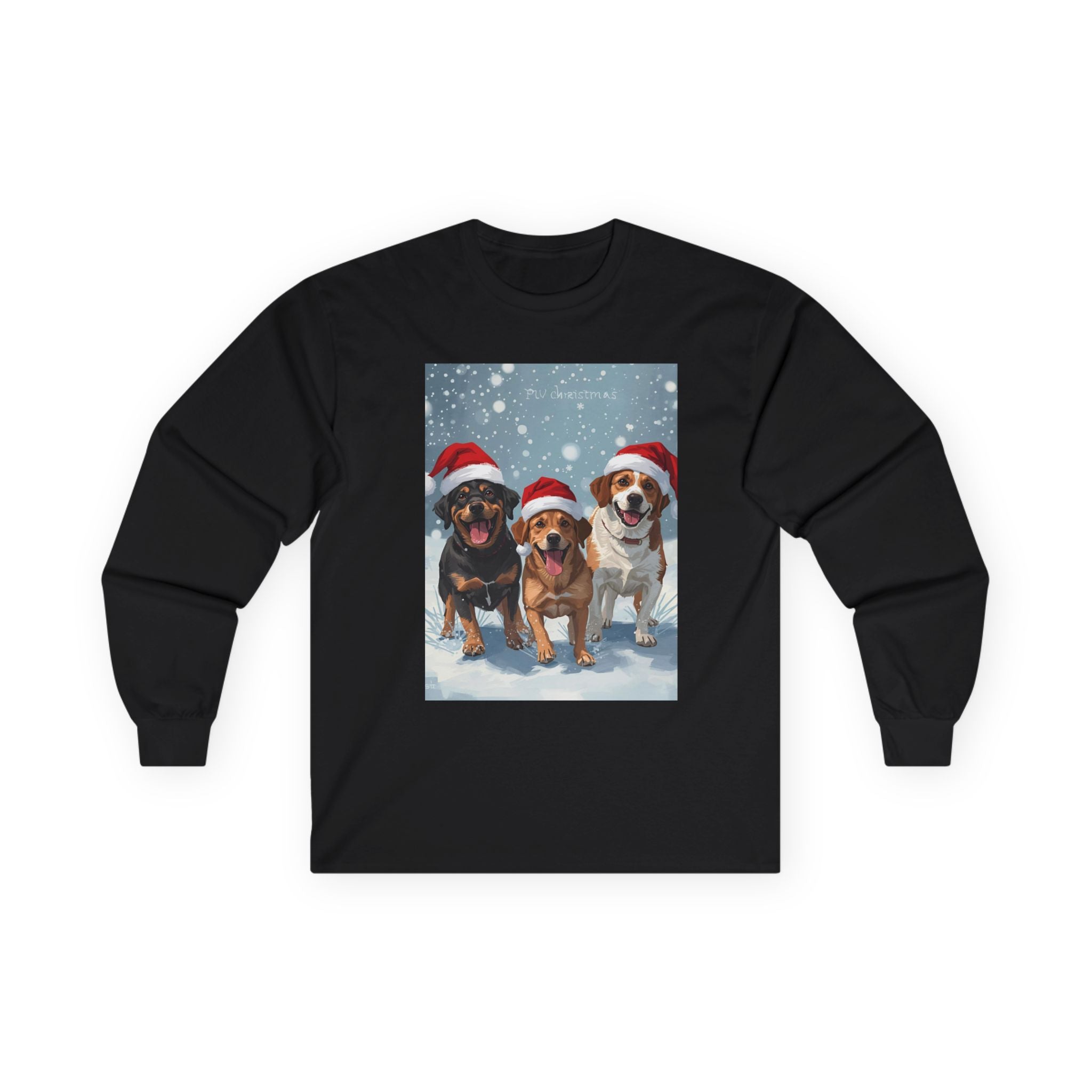 Christmas Dog Graphic Long Sleeve Tee, Holiday Shirt, Pet Lover Gift, Casual Winter Wear, Festive Apparel for Dog Lovers