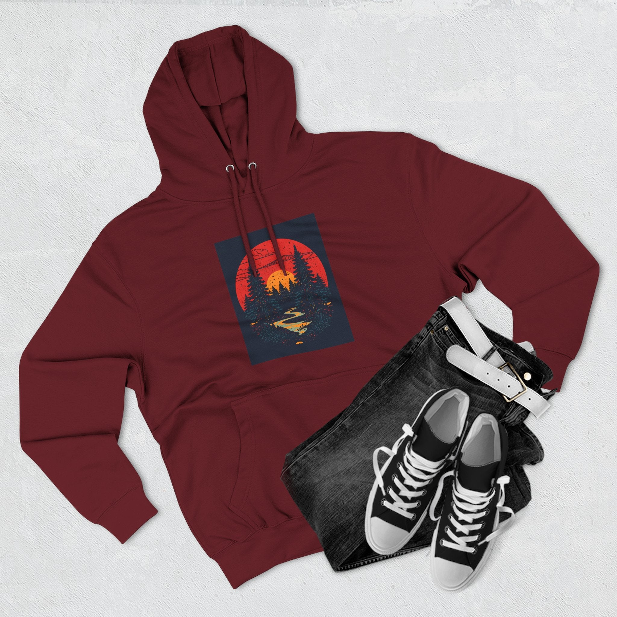 Cozy Nature Sunset Hoodie, Graphic Fleece Sweatshirt, Outdoor Apparel, Fall Fashion, Gift for Nature Lovers, Winter Wear