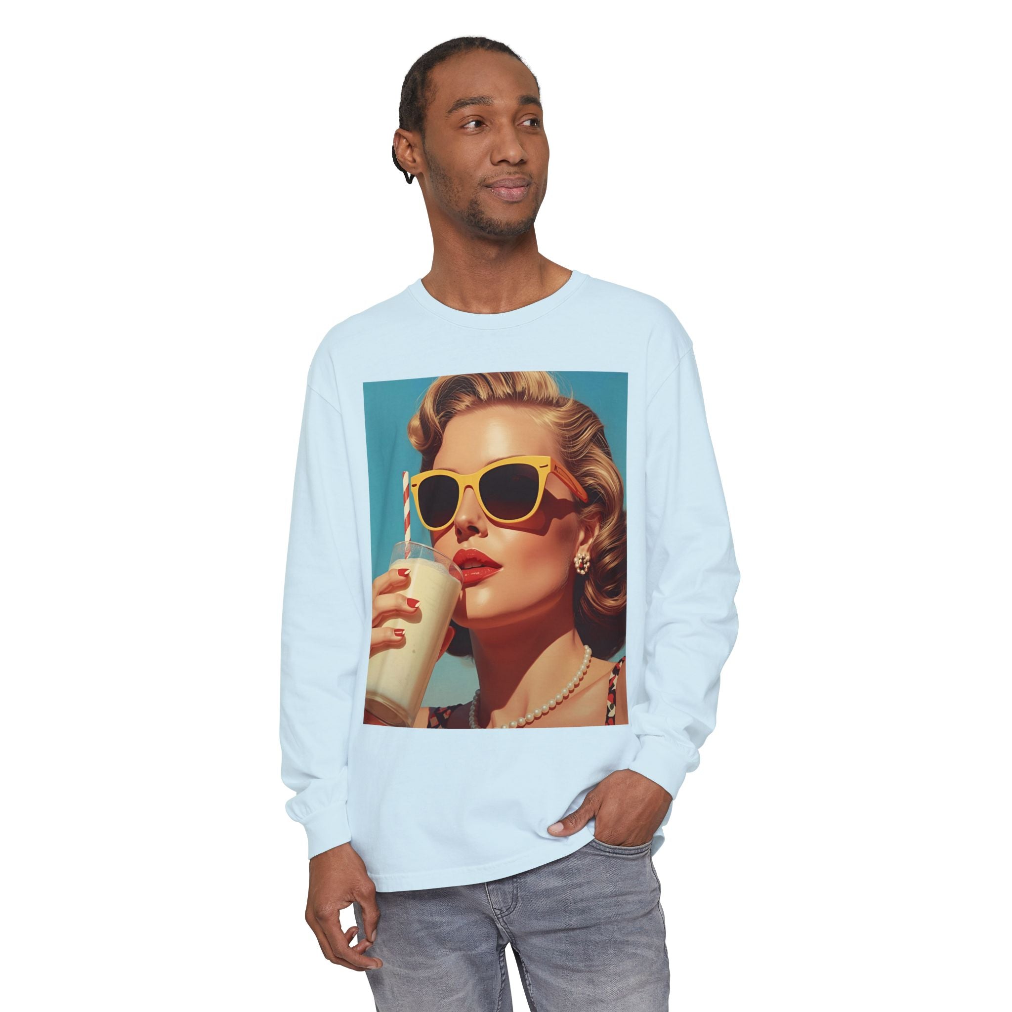 Retro Pop Art Long Sleeve T-Shirt, Vintage Graphic Tee, Fashion Top, Summer Style shirt, Gift for Art Lovers, Casual Wear