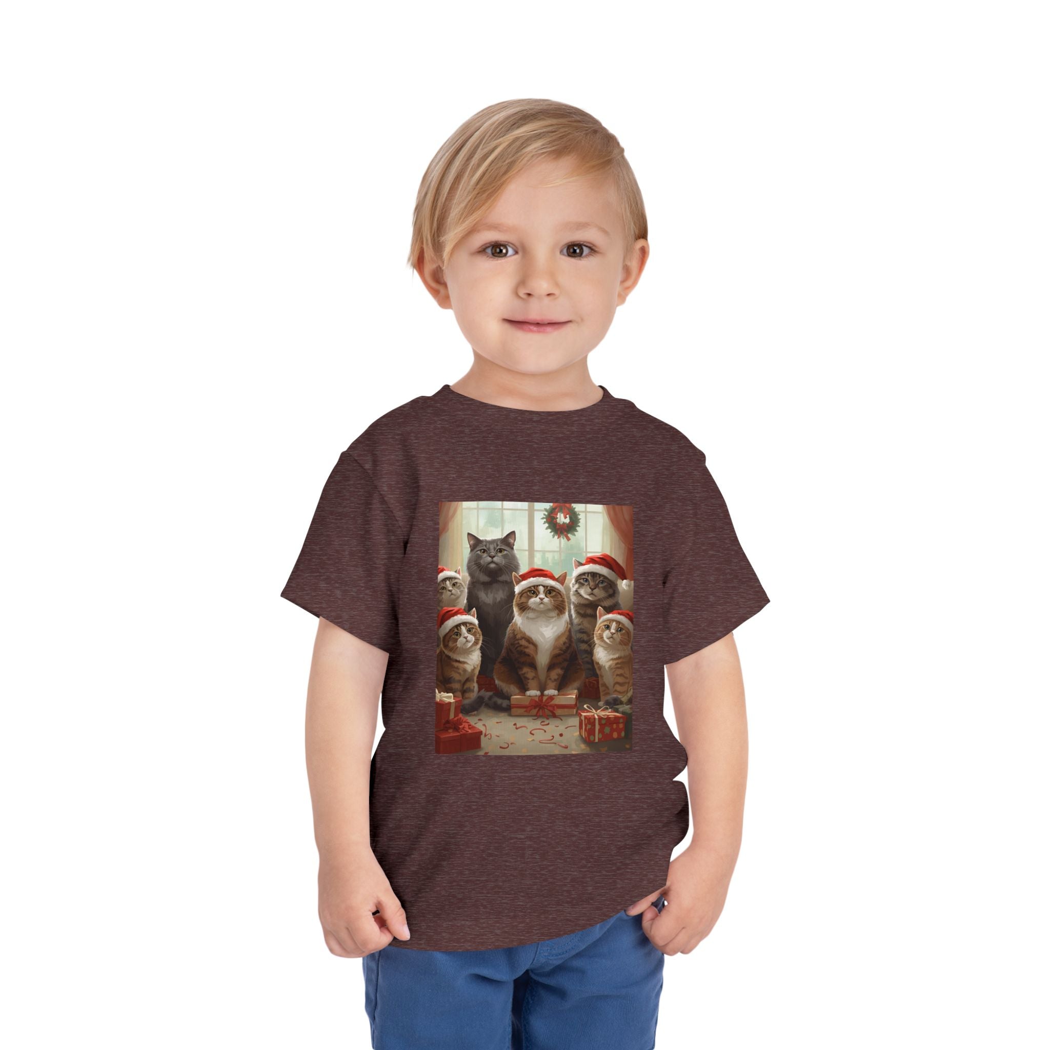 Cute Festive Christmas Cat Toddler Short Sleeve Tee