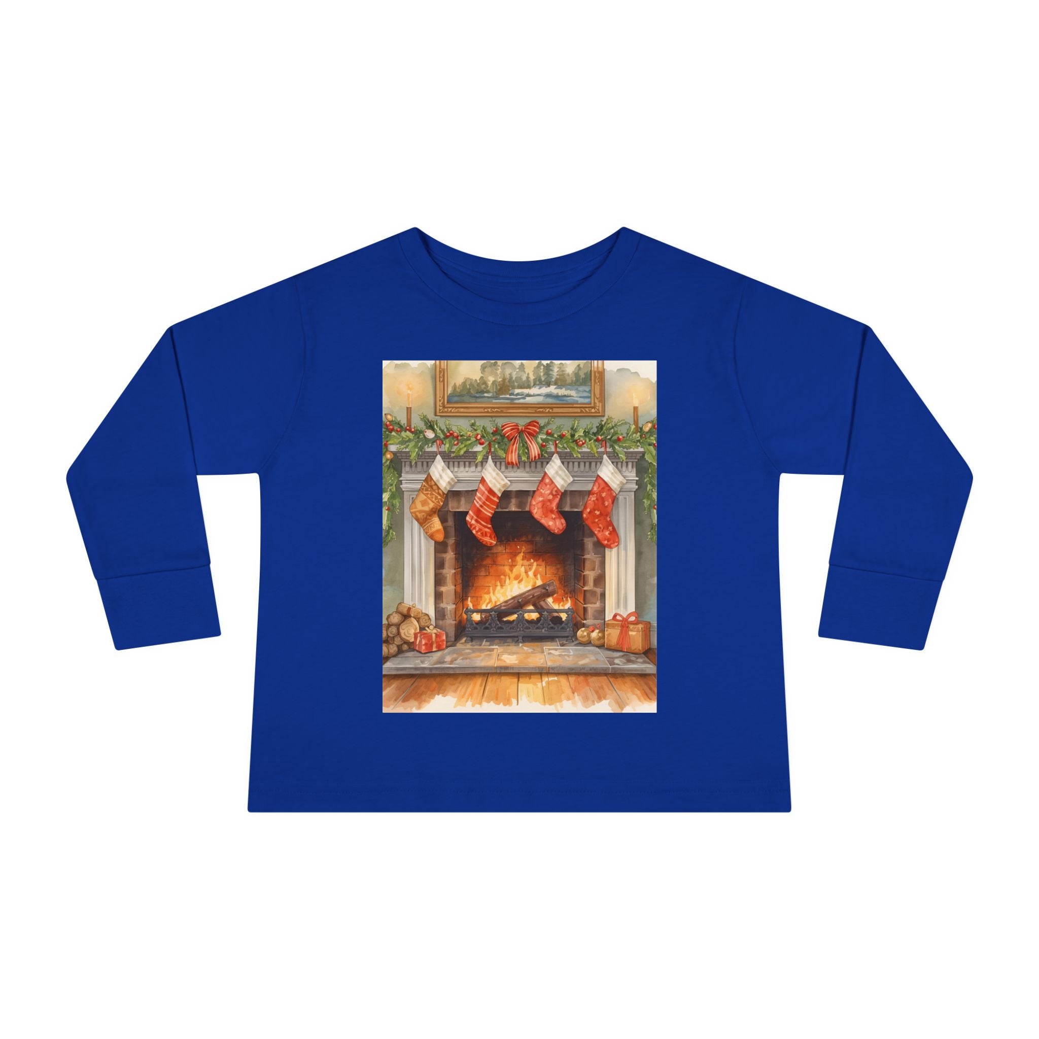 Christmas Stocking Fireplace Toddler Long Sleeve Tee