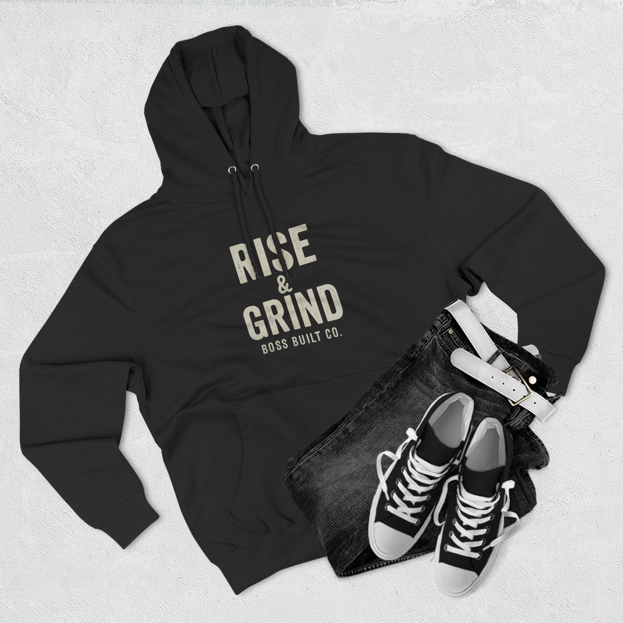 Boss Built Co Rise & Grind Hoodie — Motivational Fleece Pullover for Hustle Mindset