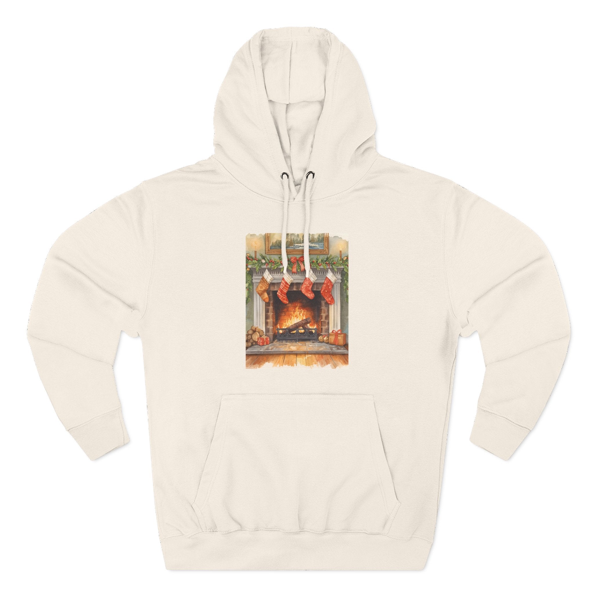 Christmas Stocking Fireplace Three-Panel Fleece Hoodie