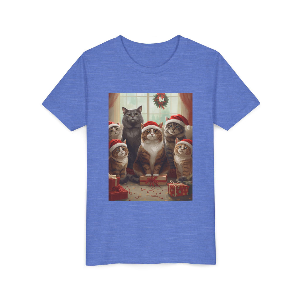 Cute Festive Christmas Cat Youth Short Sleeve Tee