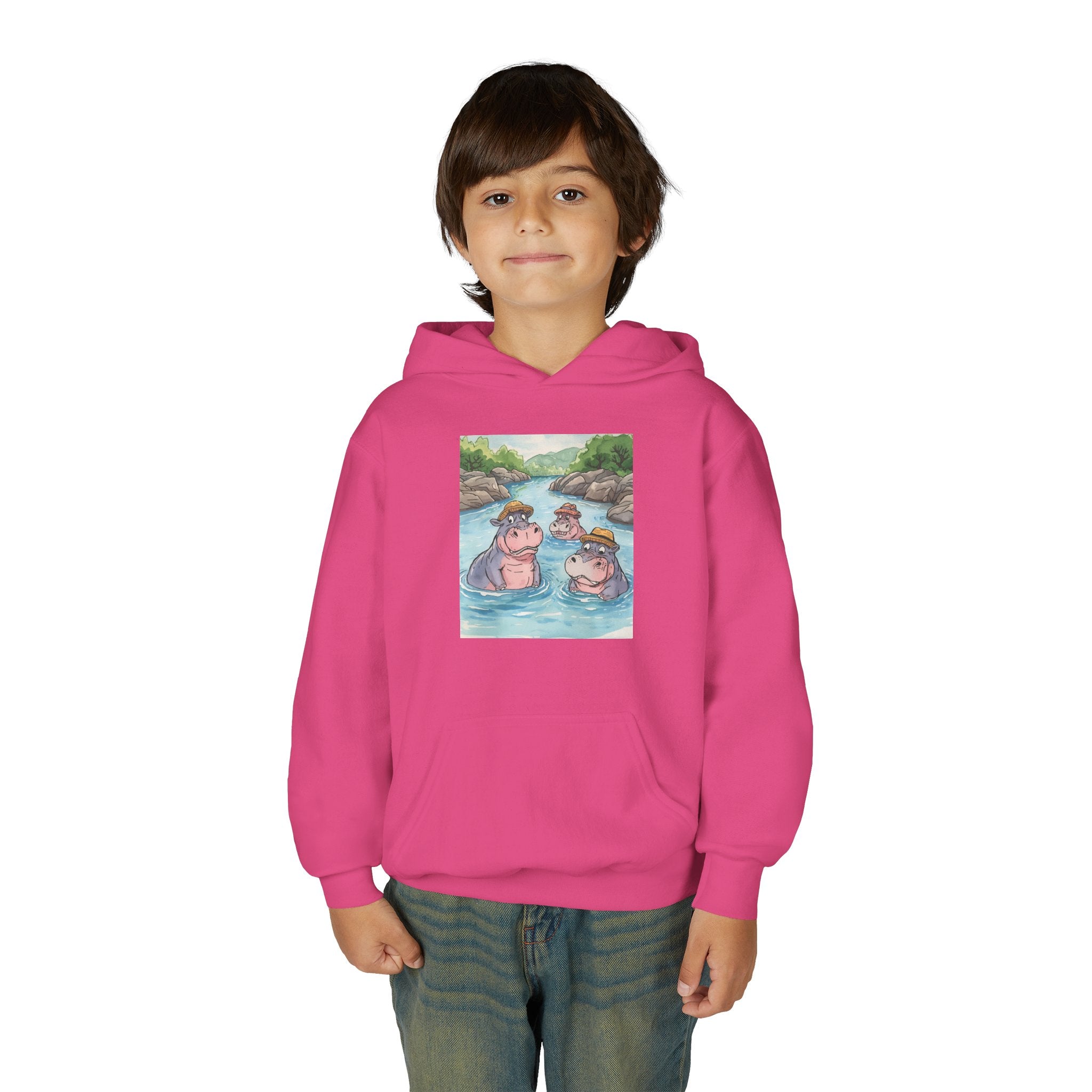 Hippo Cute Youth Heavy Blend Hooded Sweatshirt