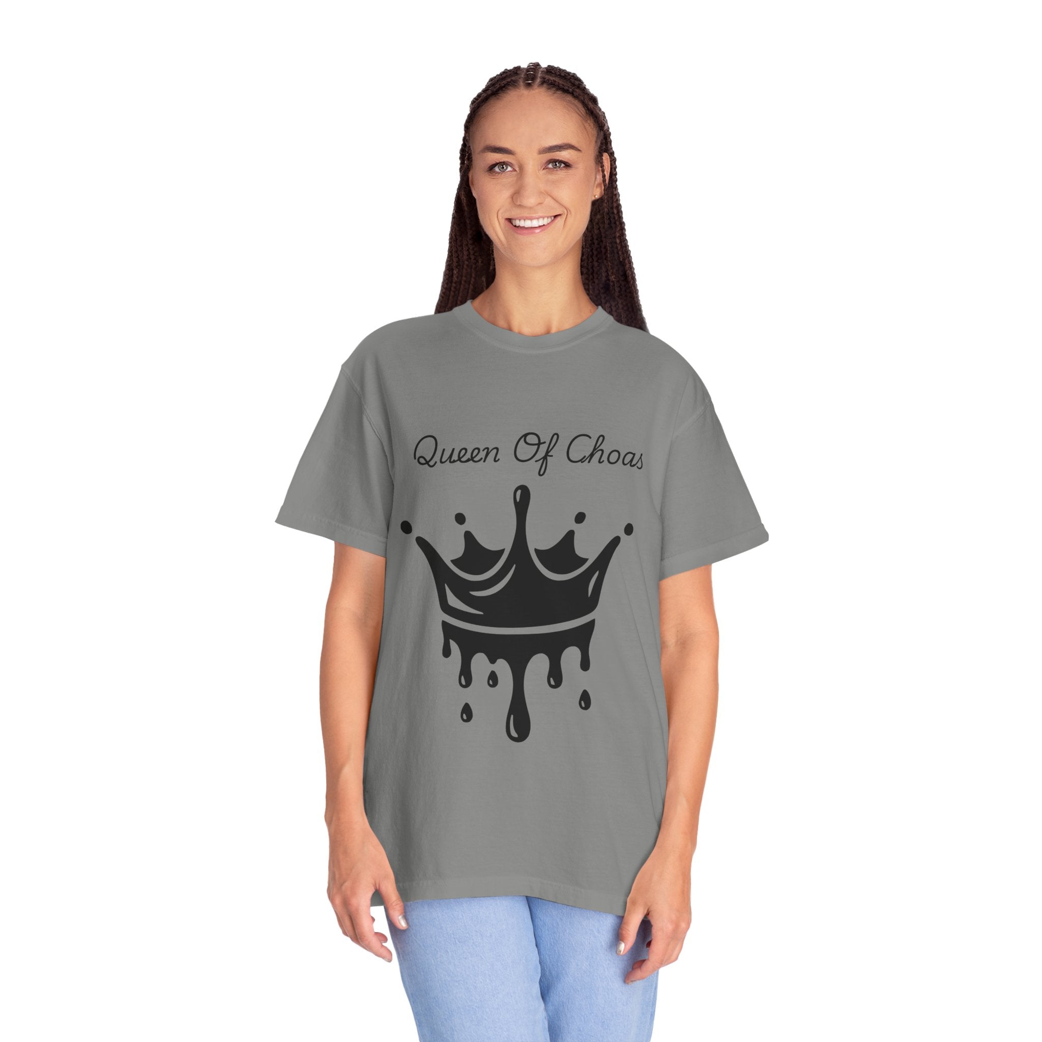 Queen of Chaos Unisex Garment-Dyed T-Shirt, Gift for Her, Casual Wear, Birthday Gift, Trendy Graphic Tee, Fun Statement Shirt