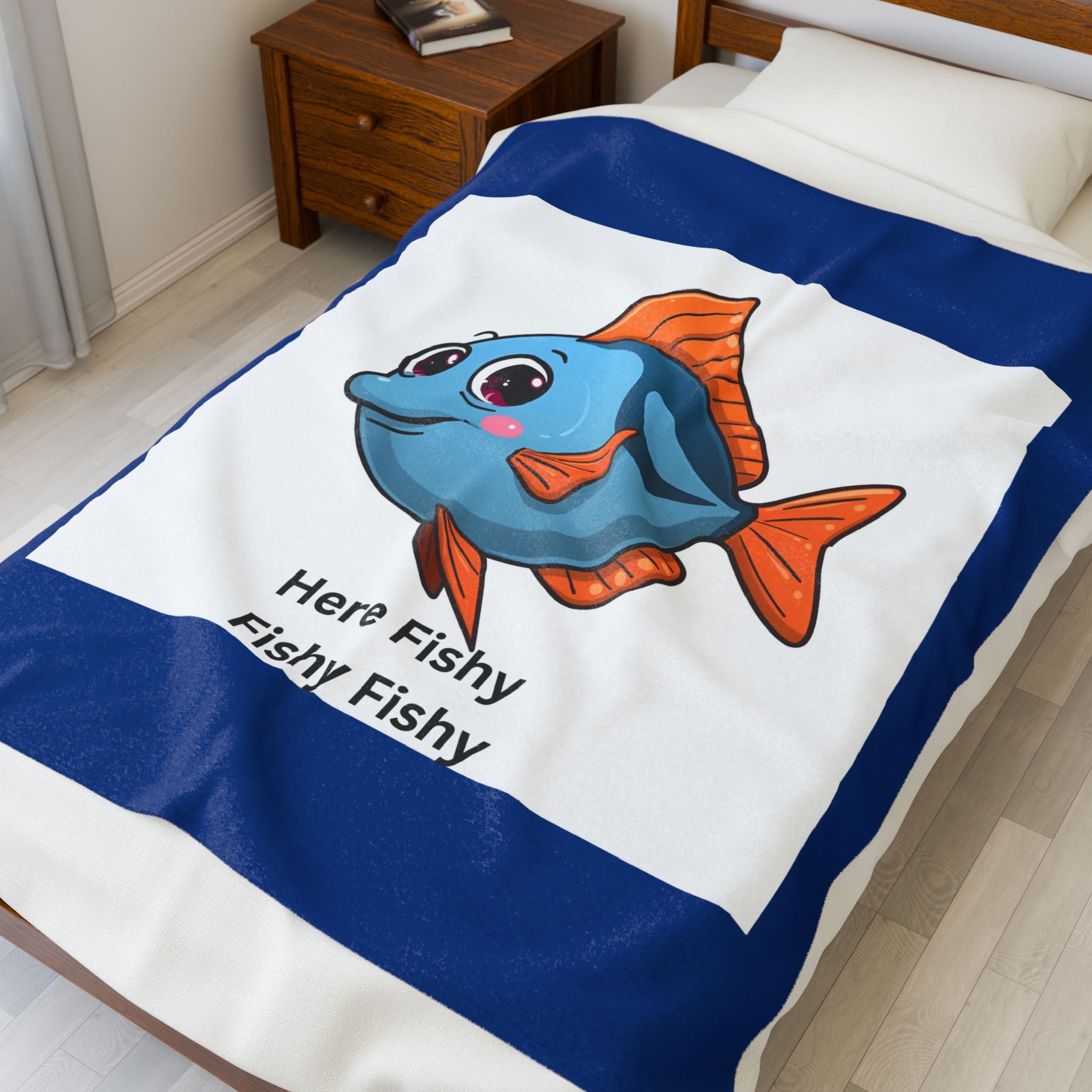 Here Fishy Fishy Fishy Velveteen Plush Blanket