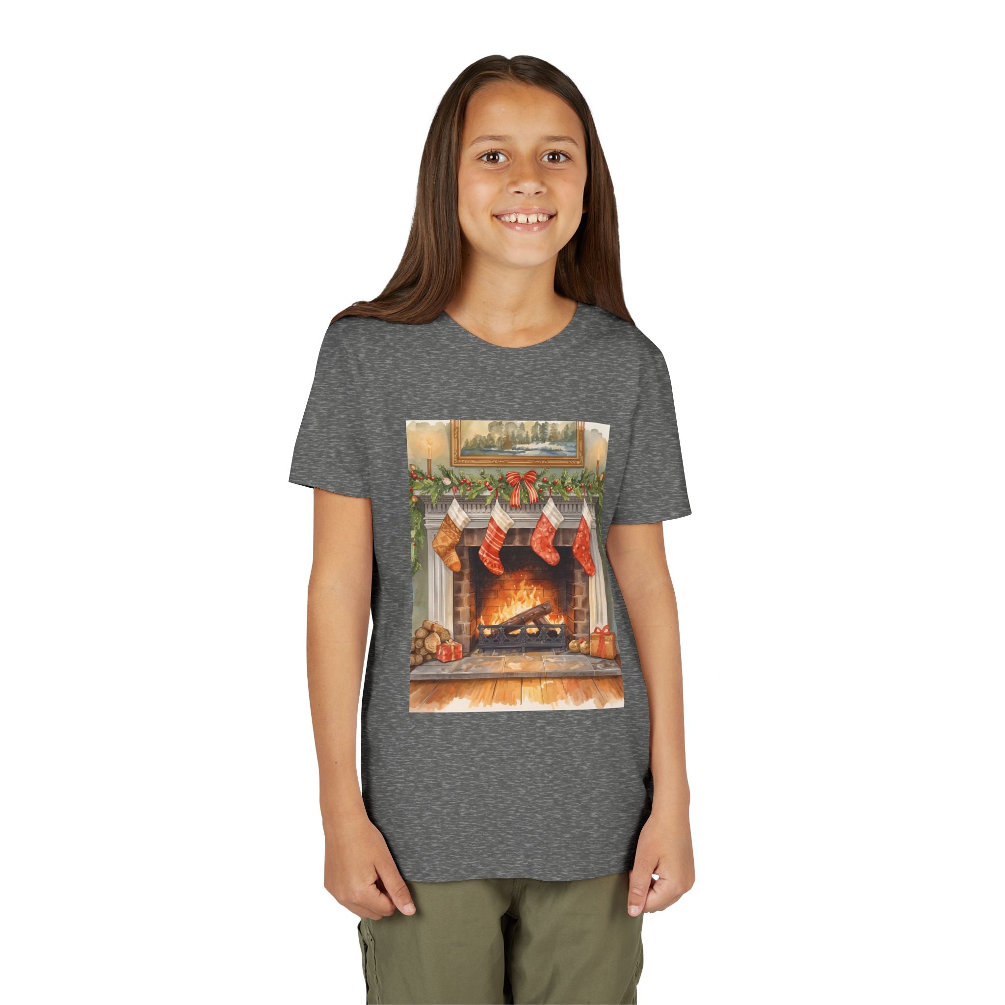 Christmas Stocking Fireplace Youth Short Sleeve Tee