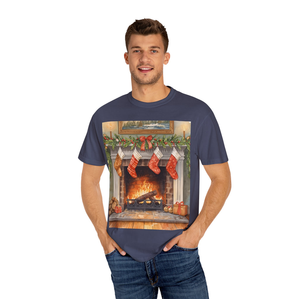 Cozy Christmas Fireplace T-Shirt | Unisex Holiday Tee | Gift for Him/Her | Festive Layering Top | Merry Christmas Apparel