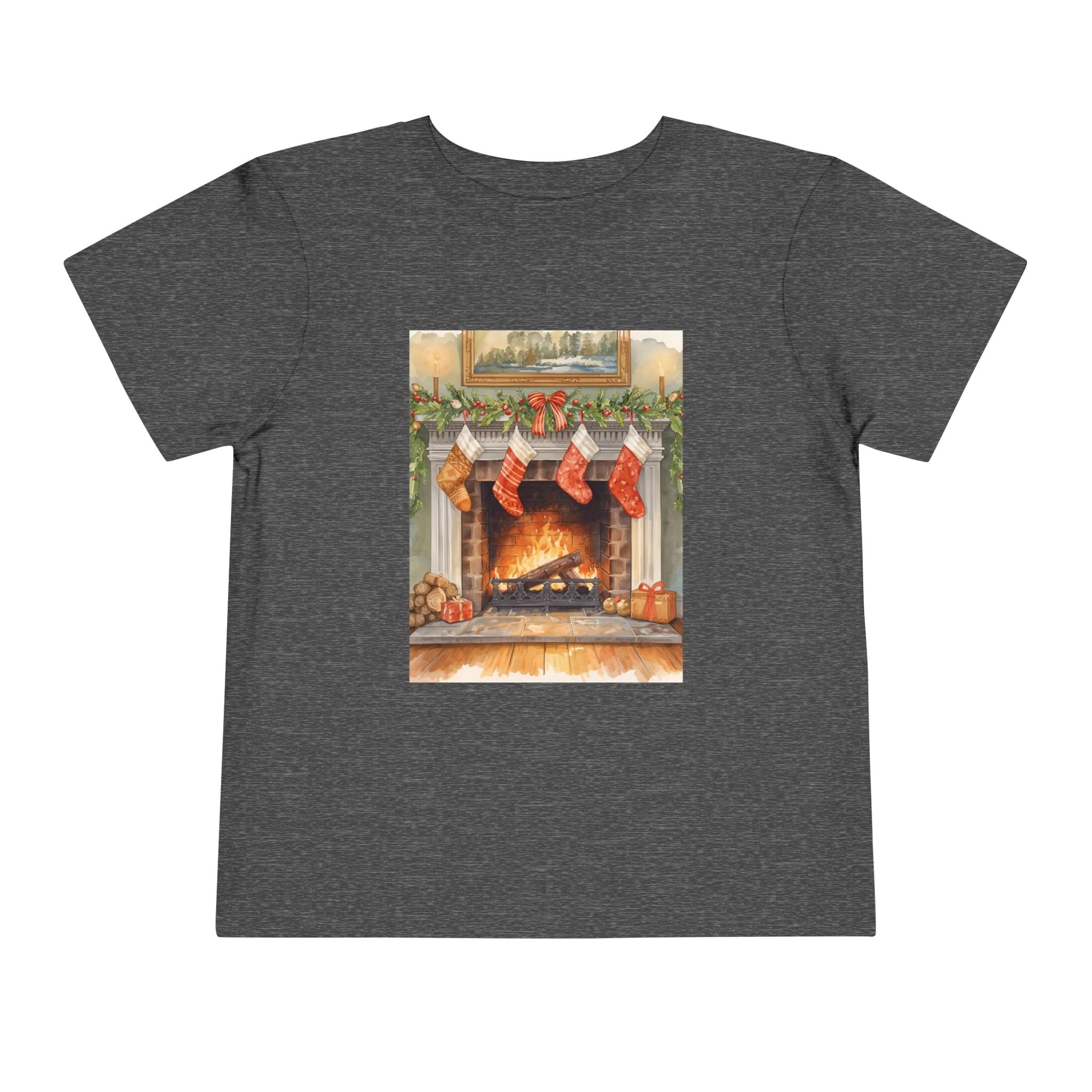 Christmas Stocking Fireplace Toddler Short Sleeve Tee