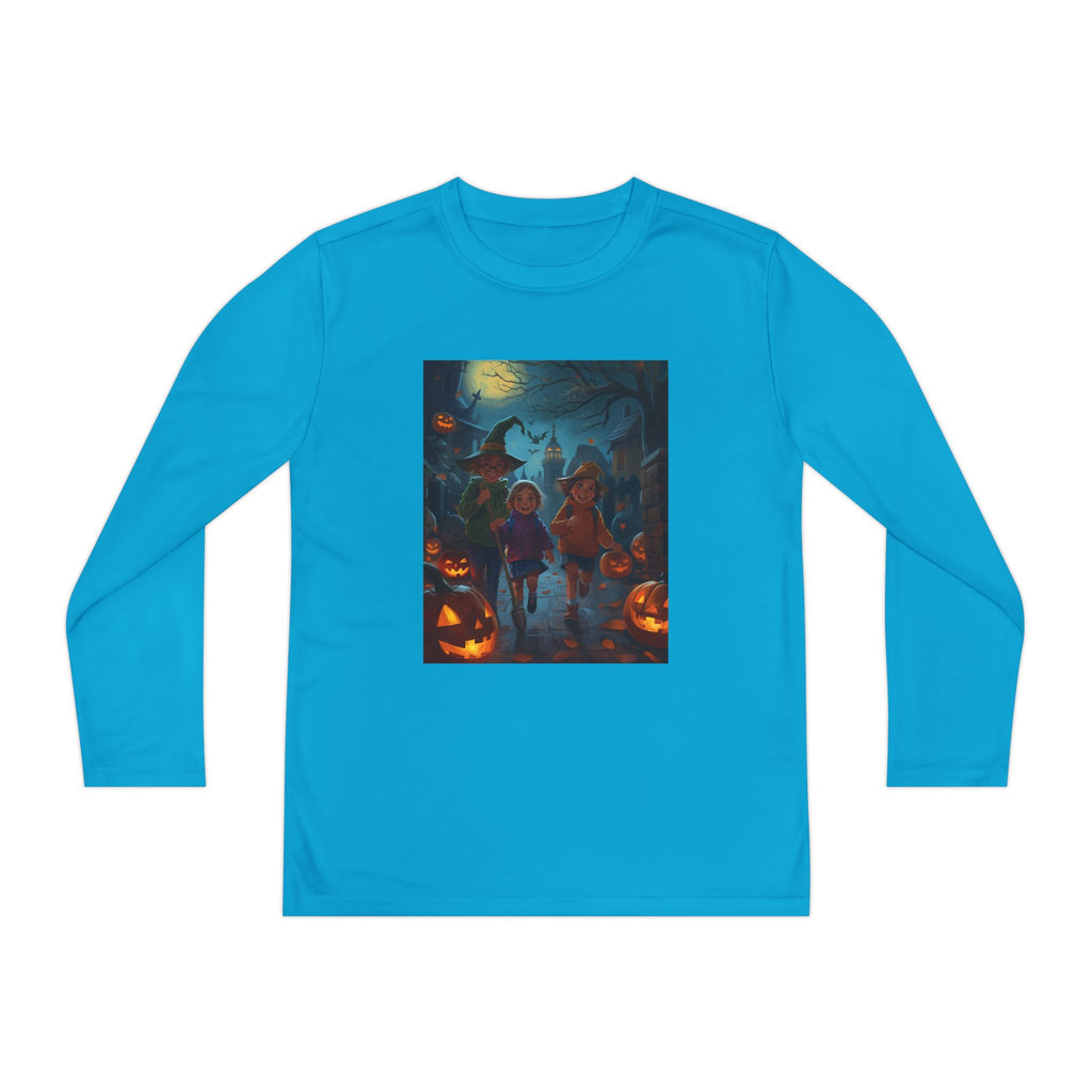 Halloween Themed Youth Long Sleeve Halloween Tee, Spooky Costume Shirt, Kids Trick or Treat Top, Fall Celebration Apparel, Halloween Party Wear