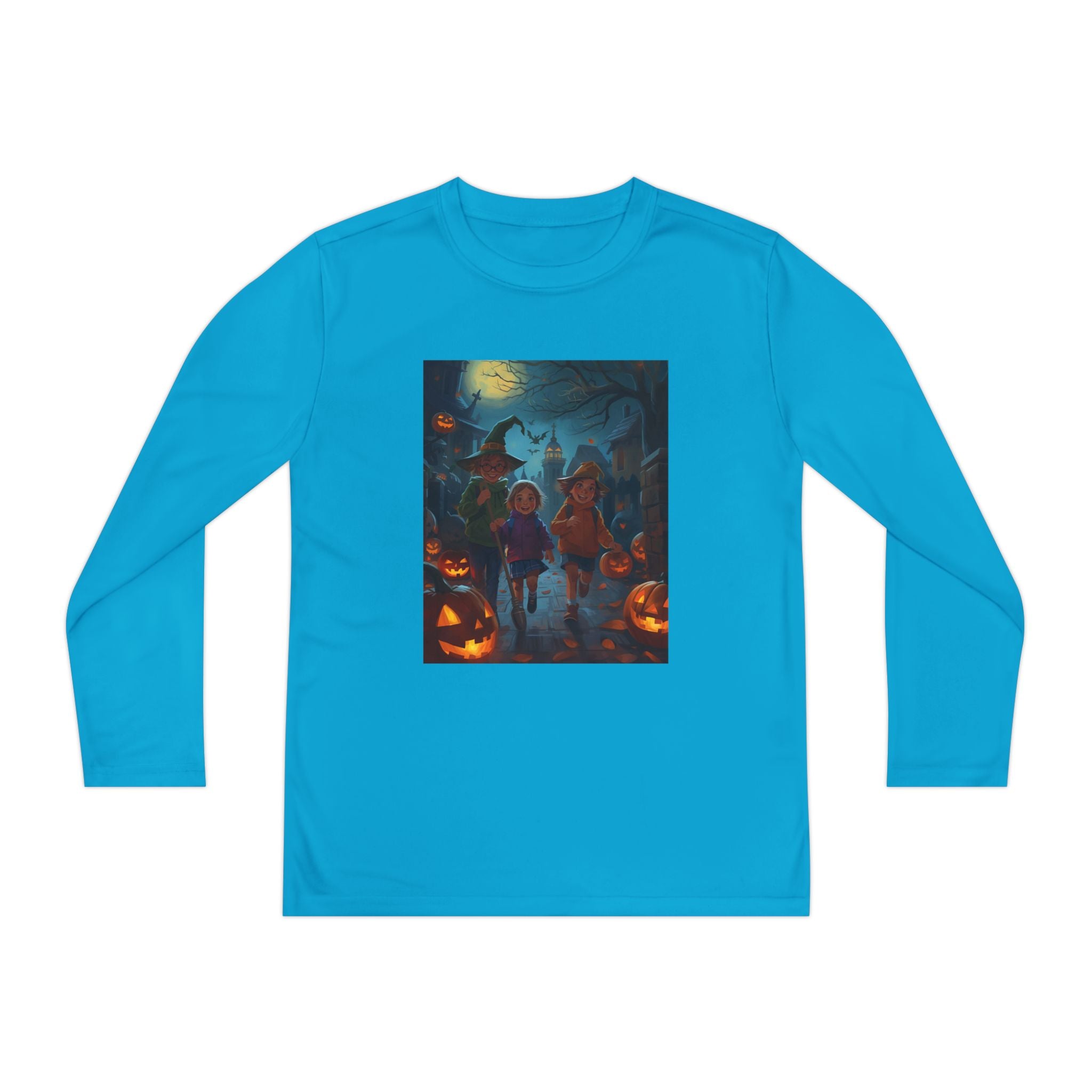 Halloween Themed Youth Long Sleeve Halloween Tee, Spooky Costume Shirt, Kids Trick or Treat Top, Fall Celebration Apparel, Halloween Party Wear