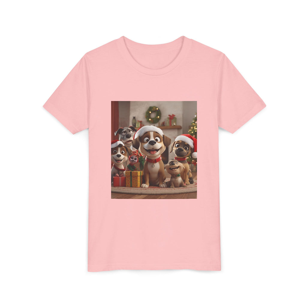 Cute Festive Christmas Dog Youth Short Sleeve Tee