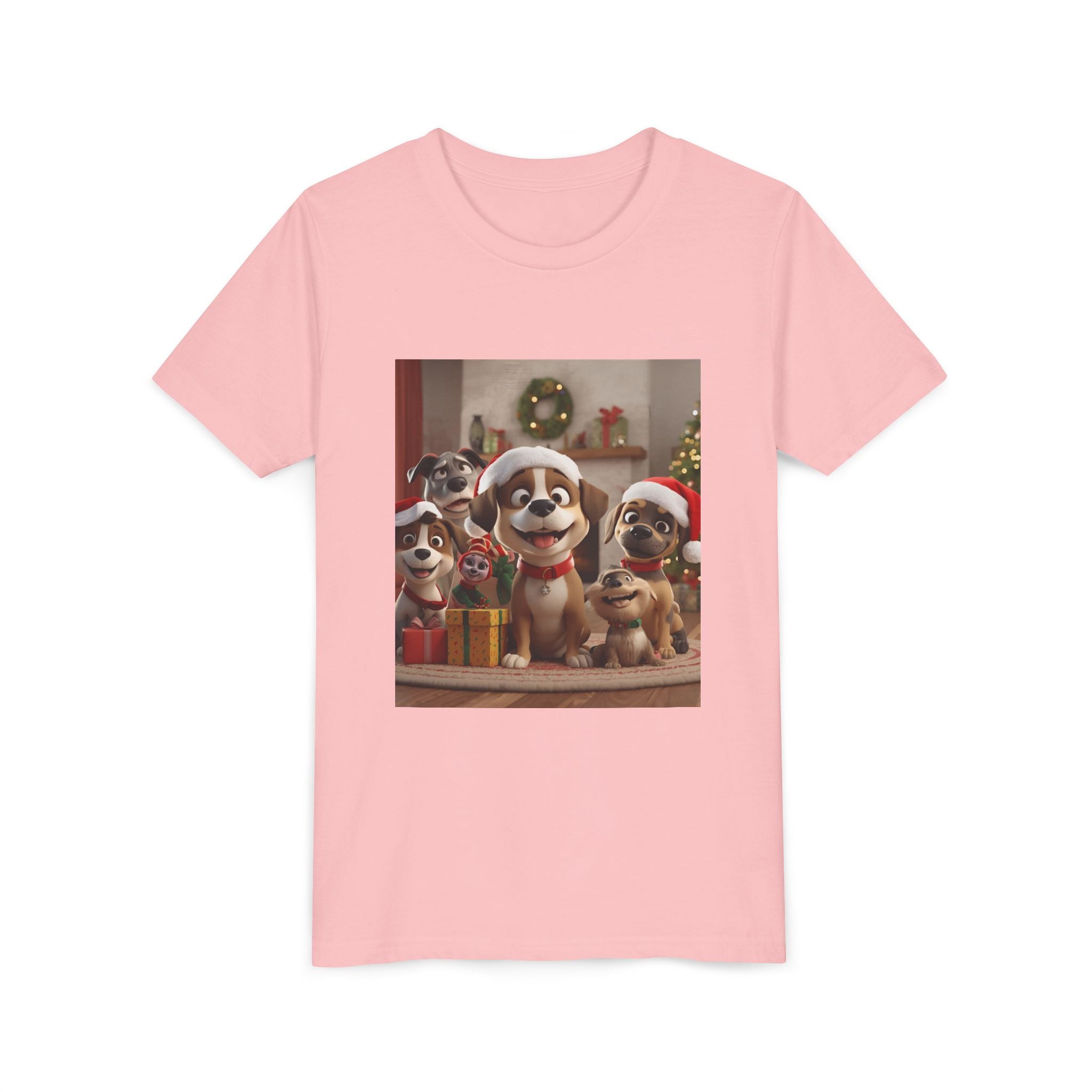 Cute Festive Christmas Dog Youth Short Sleeve Tee