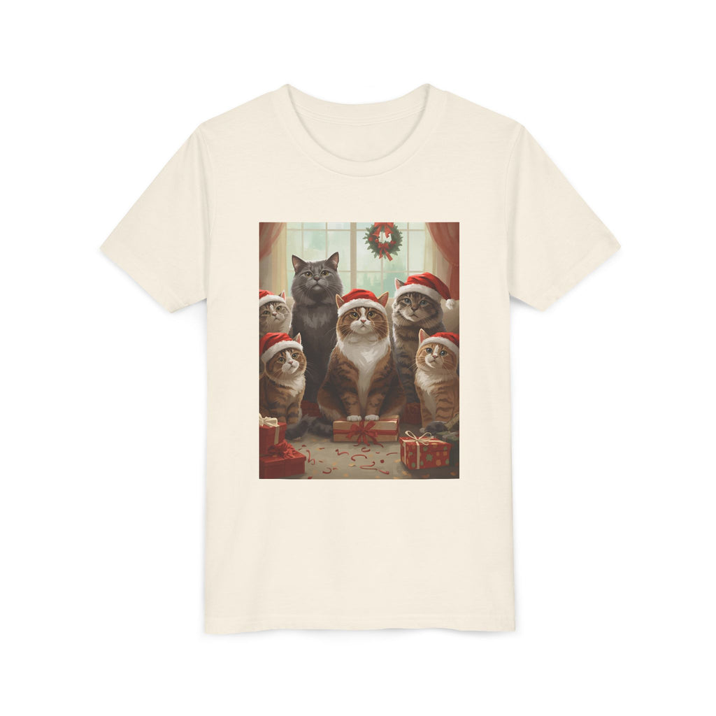 Cute Festive Christmas Cat Youth Short Sleeve Tee