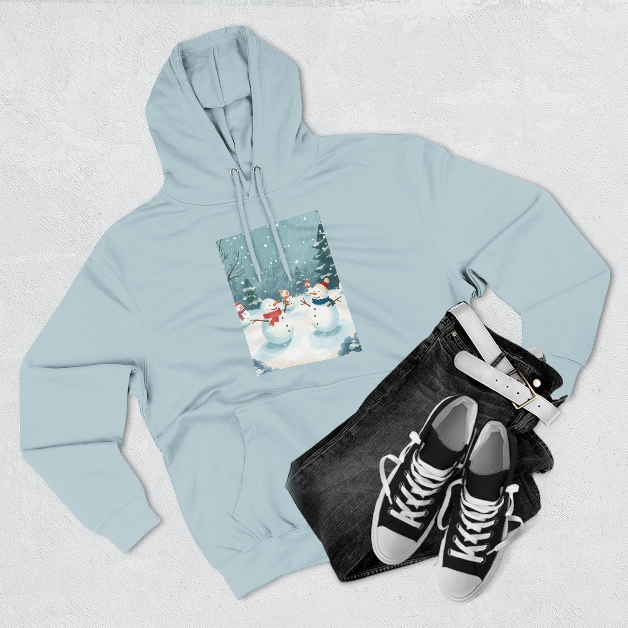 Cozy Snowman Hoodie, Winter Apparel, Holiday Gift, Christmas, Fleece Hoodie, Seasonal Style, Cold Weather Wear
