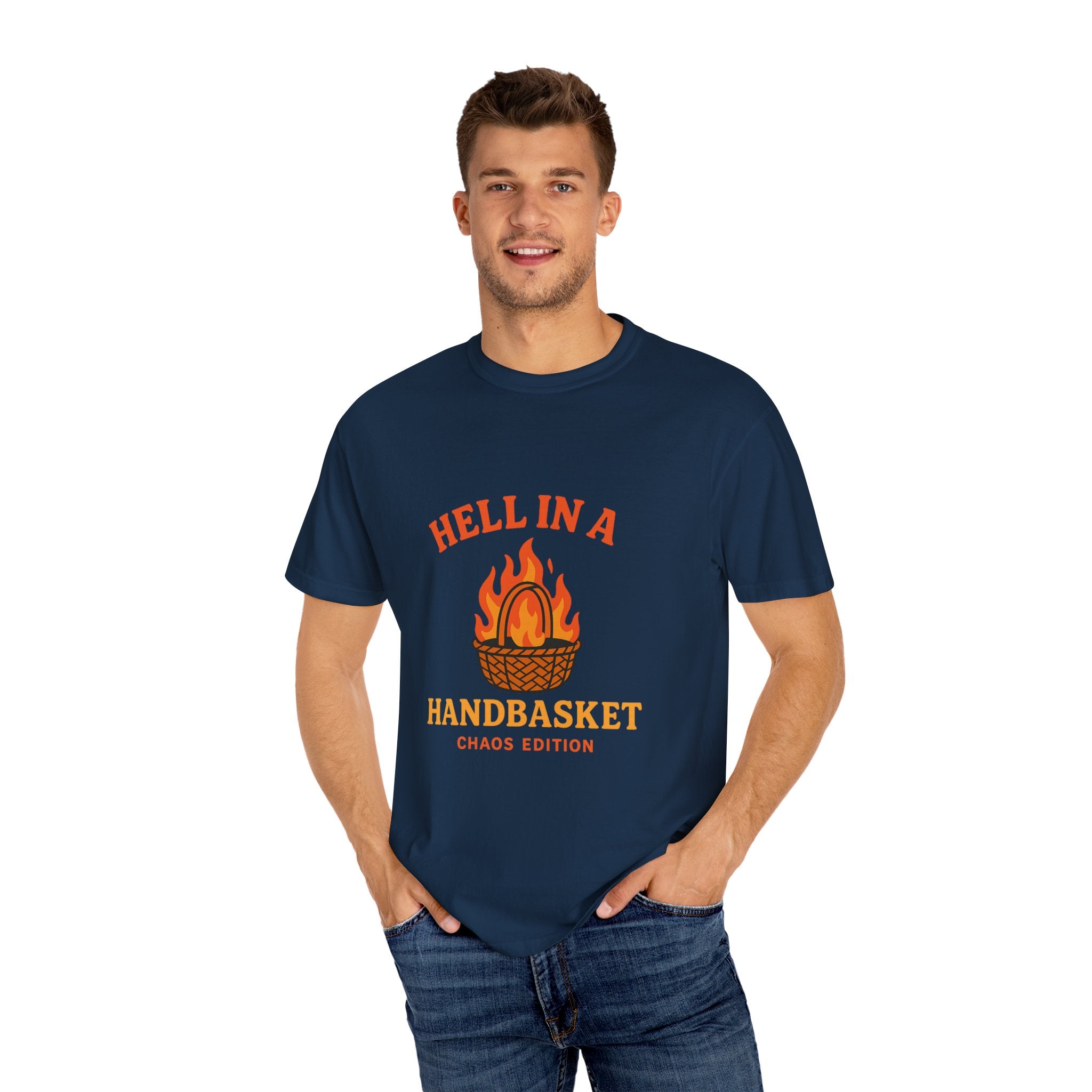 Hell In A Handbasket Funny Unisex Garment-Dyed T-shirt