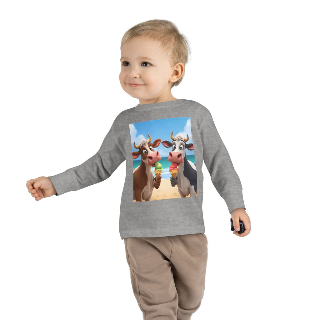 Beachy Cow Toddler Long Sleeve Tee, Cute Cows T-shirt, Kids Summer Tee, Farm Animal Shirt, Toddler Graphic Top, Fun Childrens Apparel