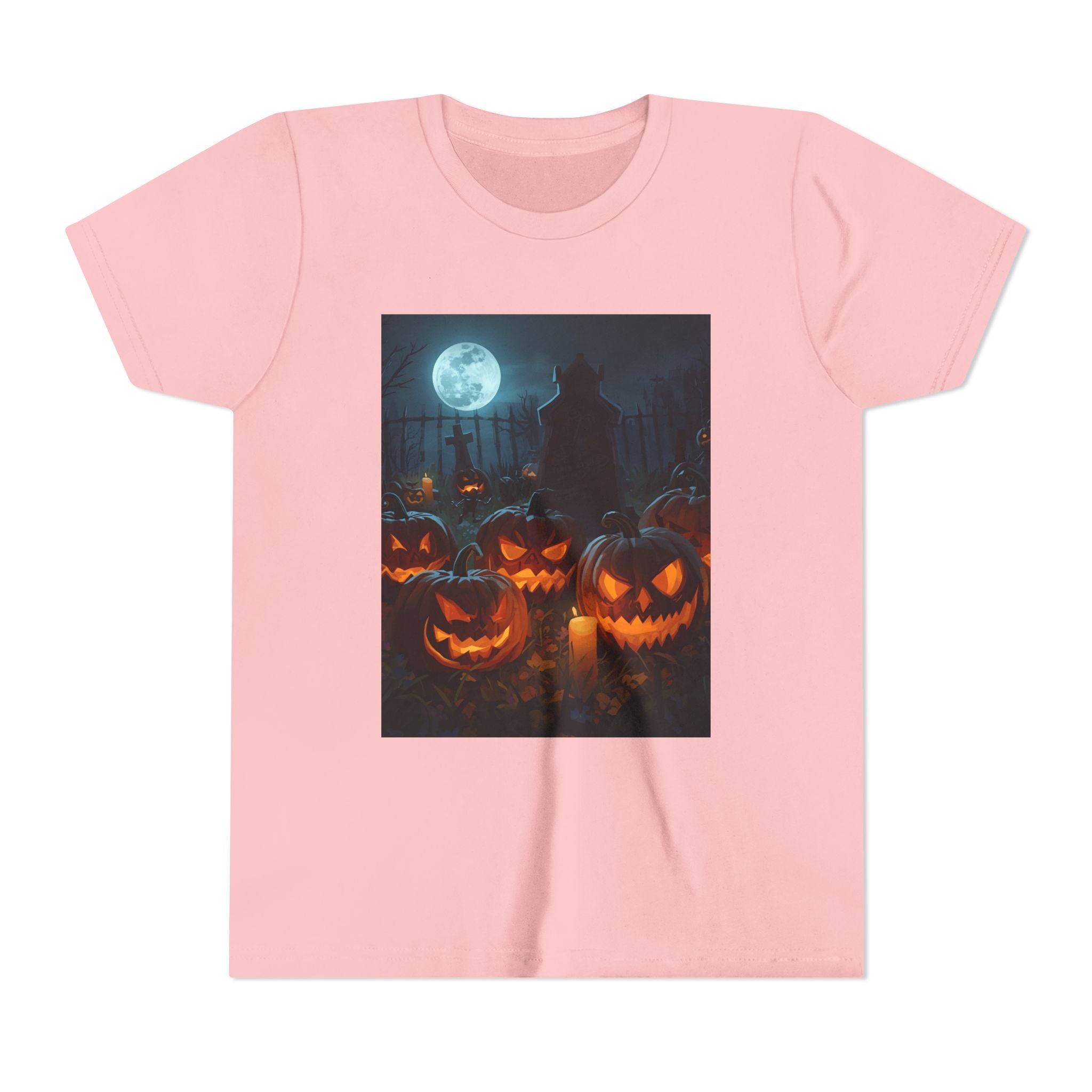 Scary Halloween Pumpkin Youth Short Sleeve Tee, Cute Halloween Shirt, Kids Costume Top, Spooky Tees, Trick or Treat Shirt