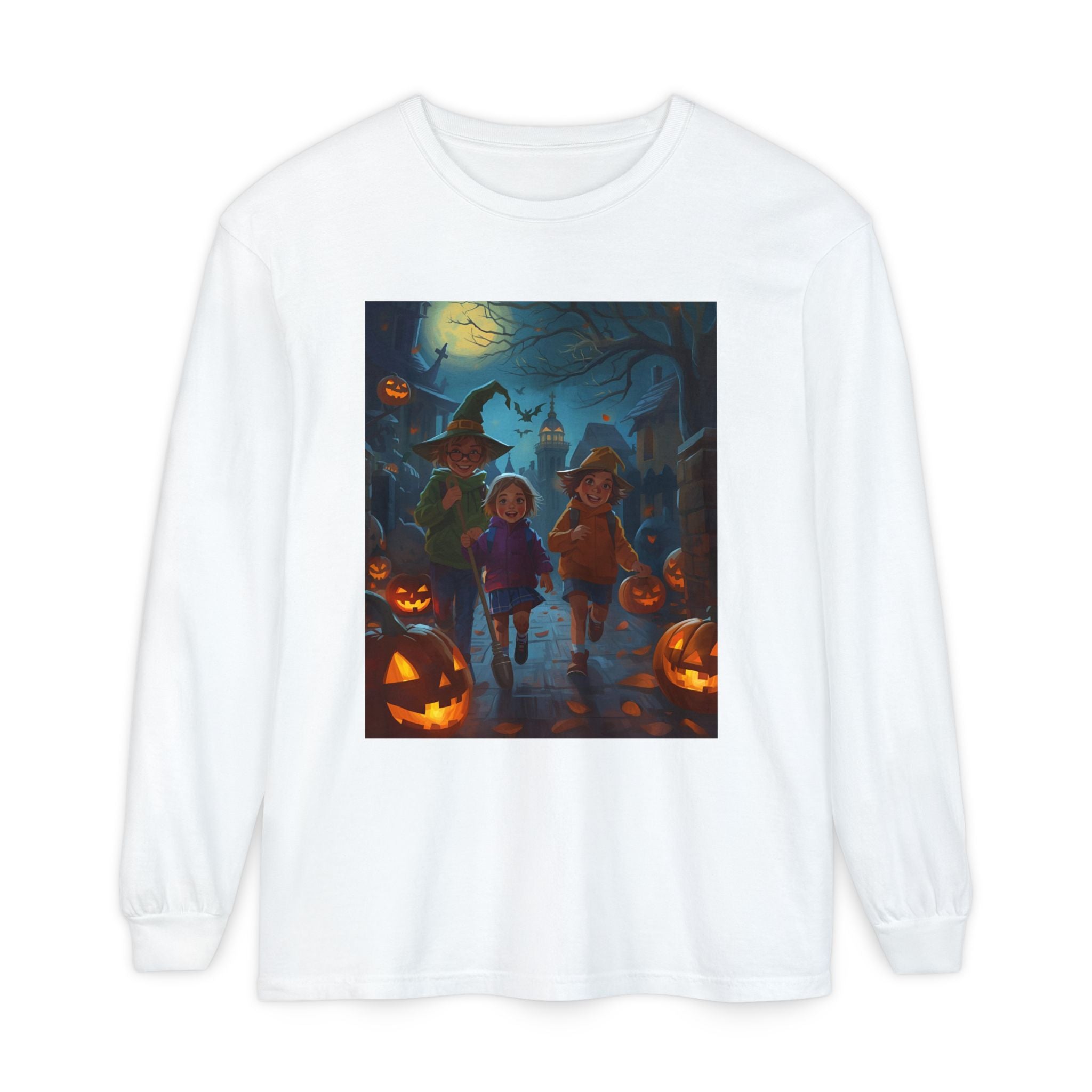 Halloween Themed Unisex Long Sleeve T-Shirt, Spooky Autumn Apparel, Trick-or-Treat Shirt, Fall Fashion, Casual Halloween Outfits